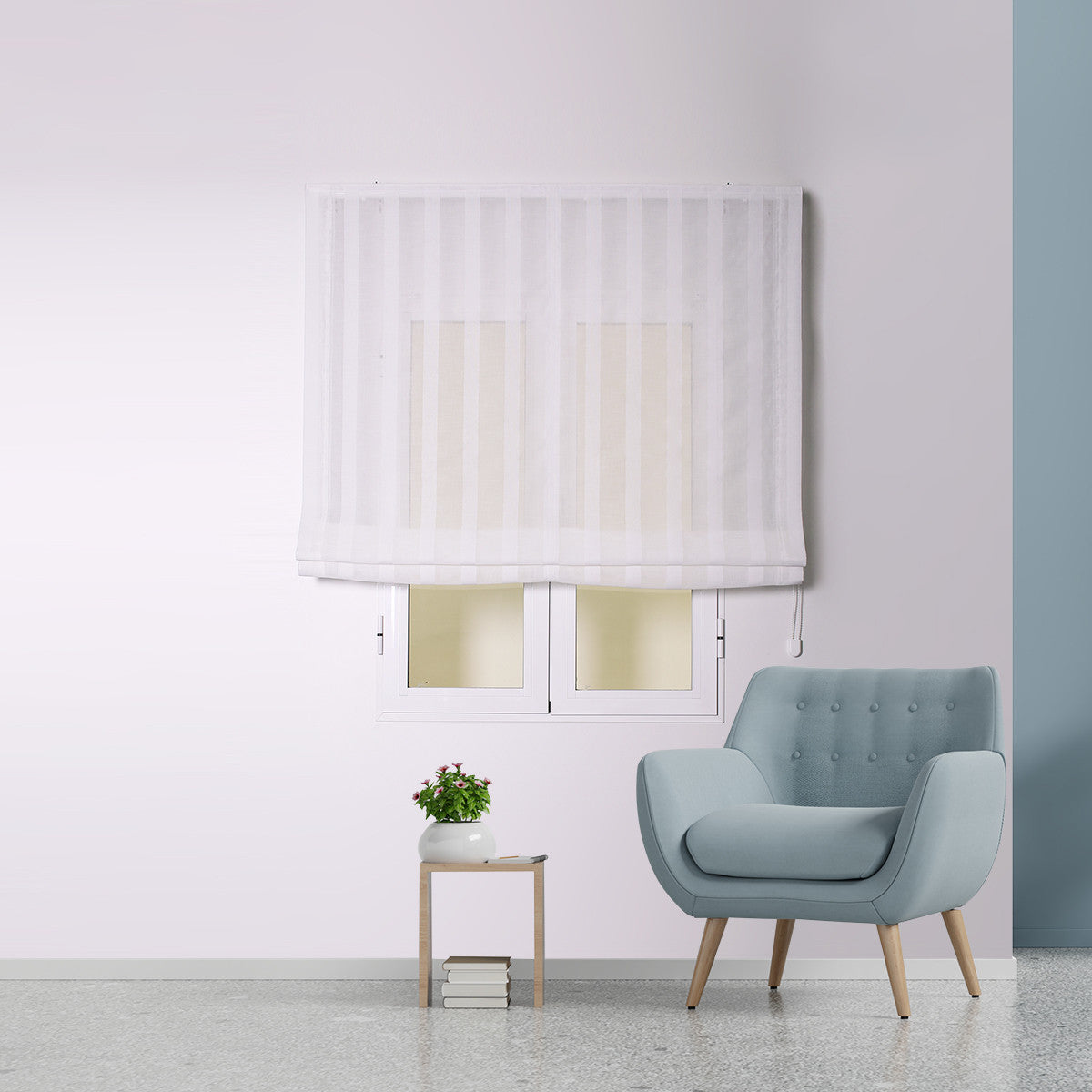 Cortina romana branca Style17 com corrente