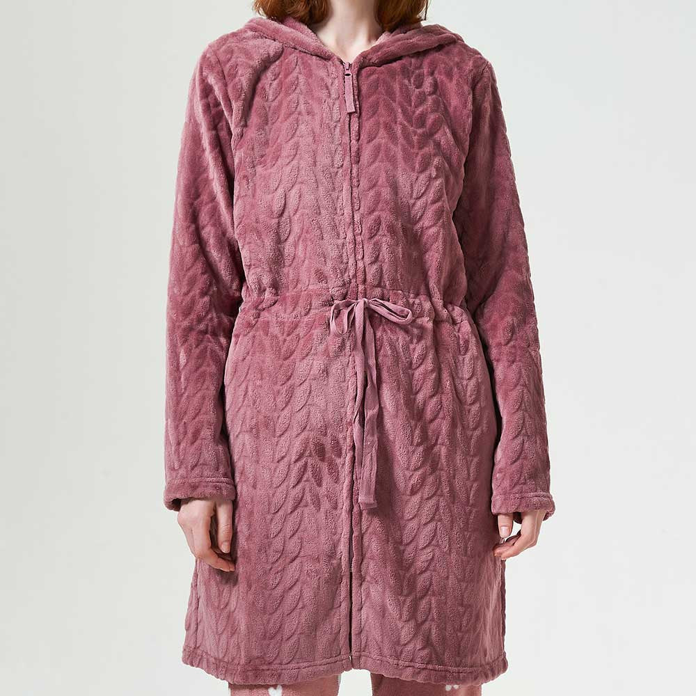 Robe de veludo Devoré liso com capuz.