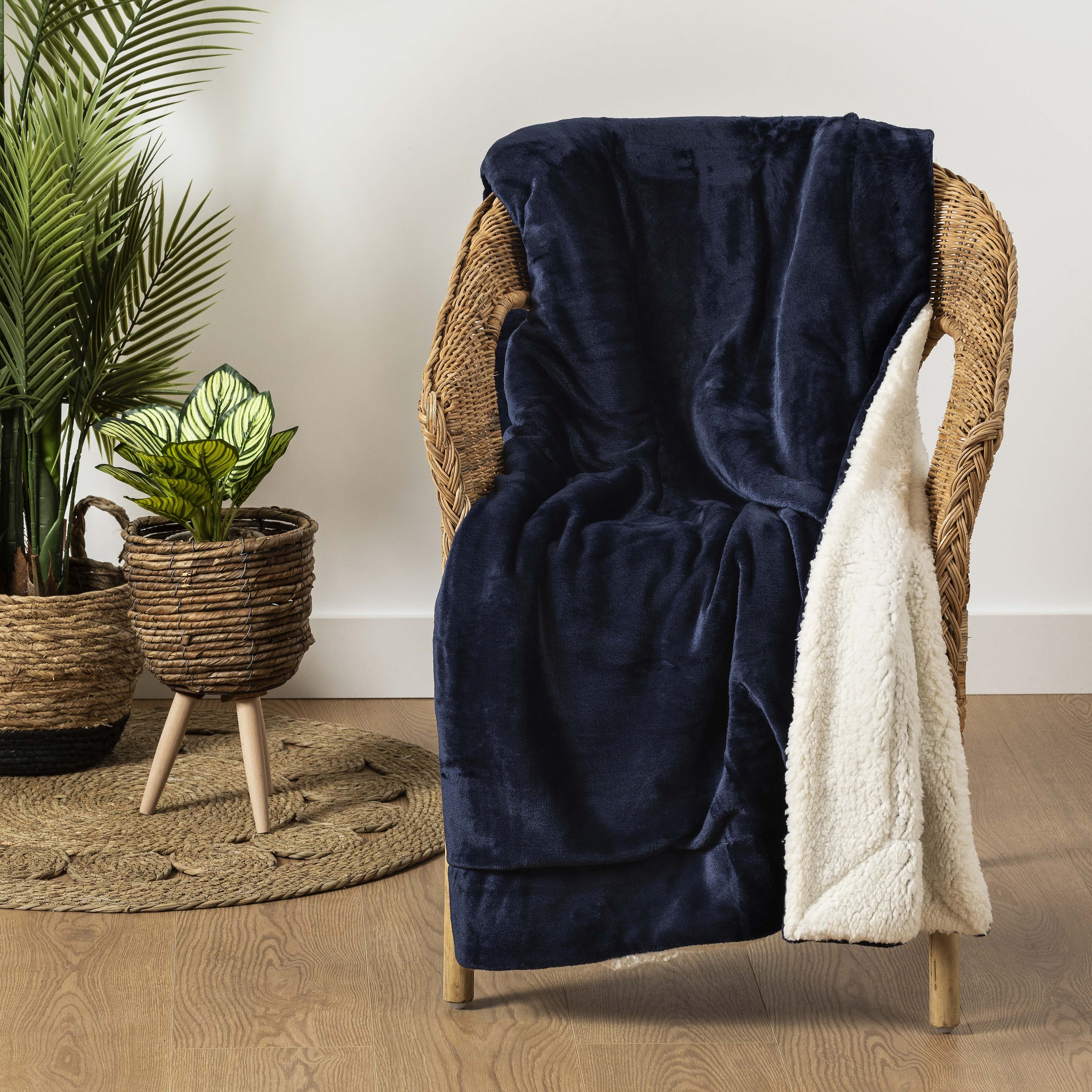 Manta velvet sherpa New azul marinho