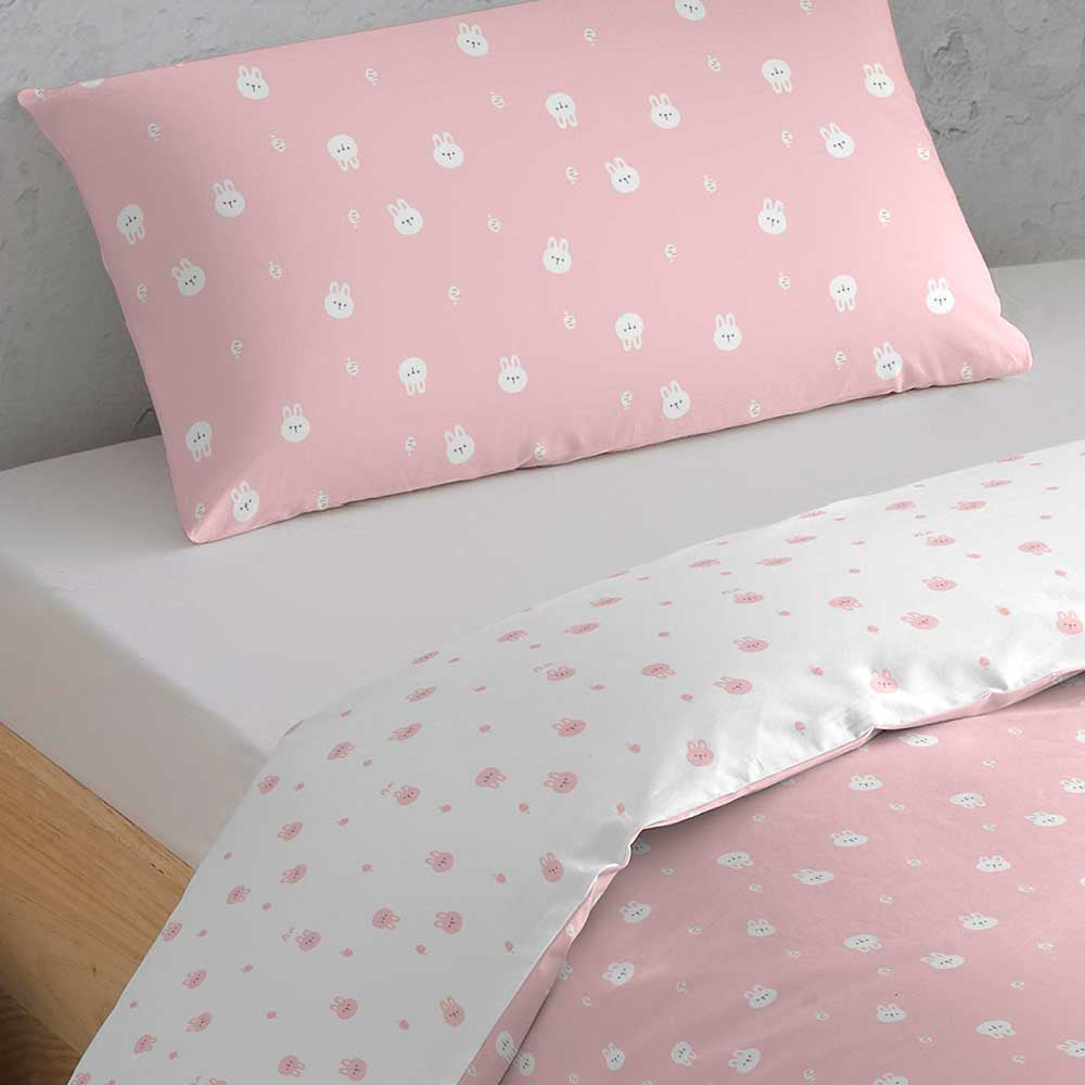 Capa de edredom de algodão rosa Conejito para solteiro