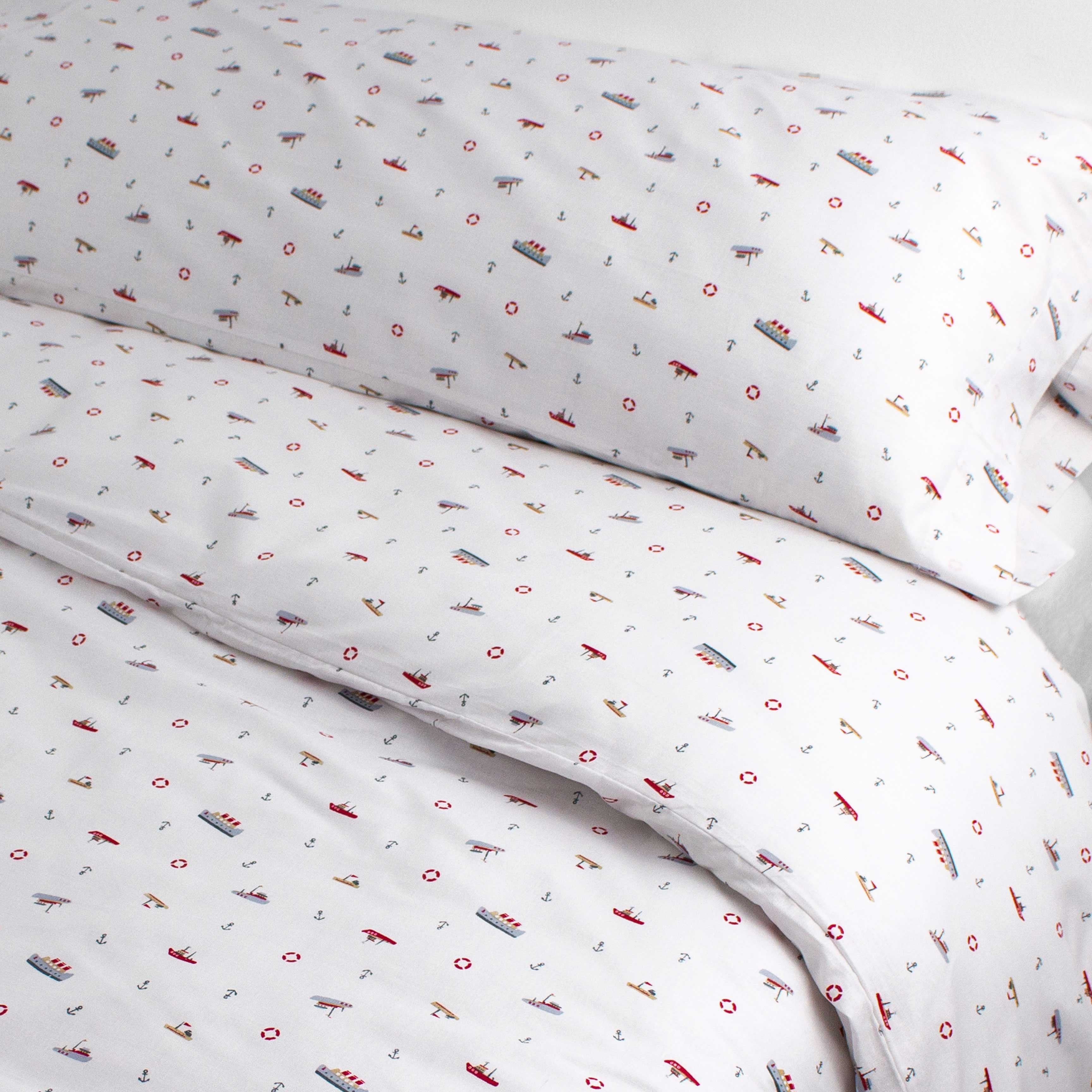 Capa de edredom de algodão Little Ship Single