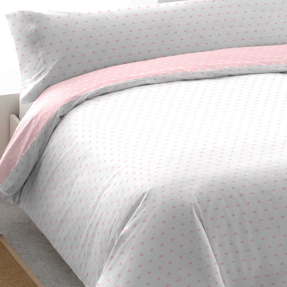 Capa de edredom de solteiro Nubecita rosa em algodão