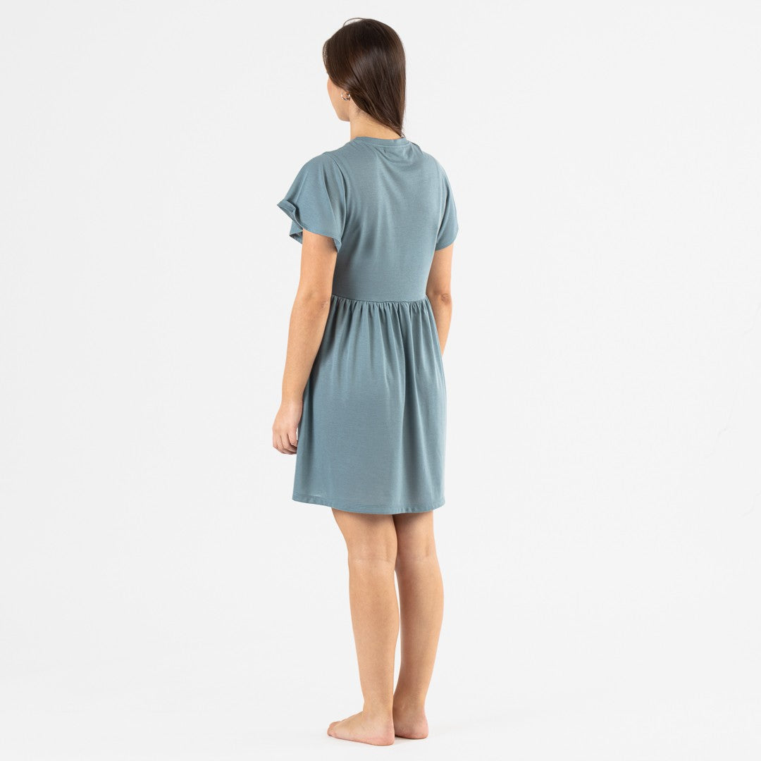 Camisola de dormir azul-petróleo de mangas curtas