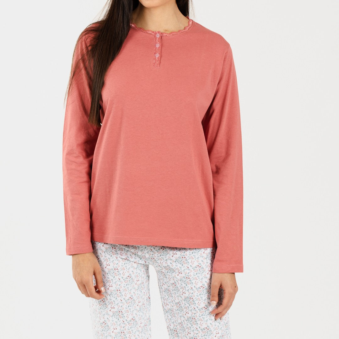 Pijama longo de algodão Lorena Marsala