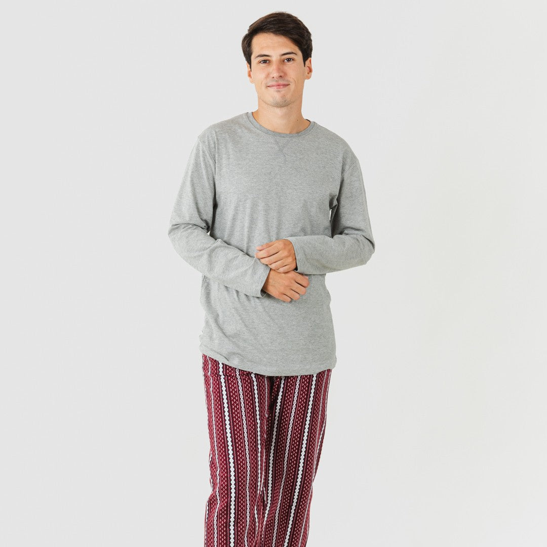 Pijama de flanela masculino Cronos, cor bordô