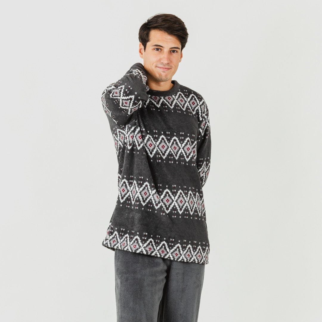 Pijama masculino Andros em fleece coral, cinza