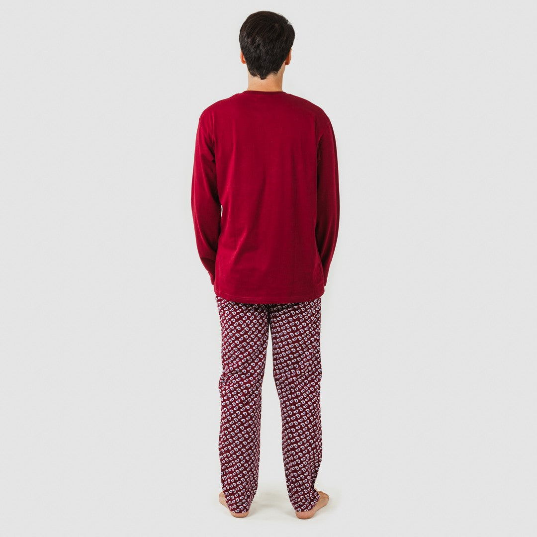 Pijama de flanela masculino Jaume em Borgonha