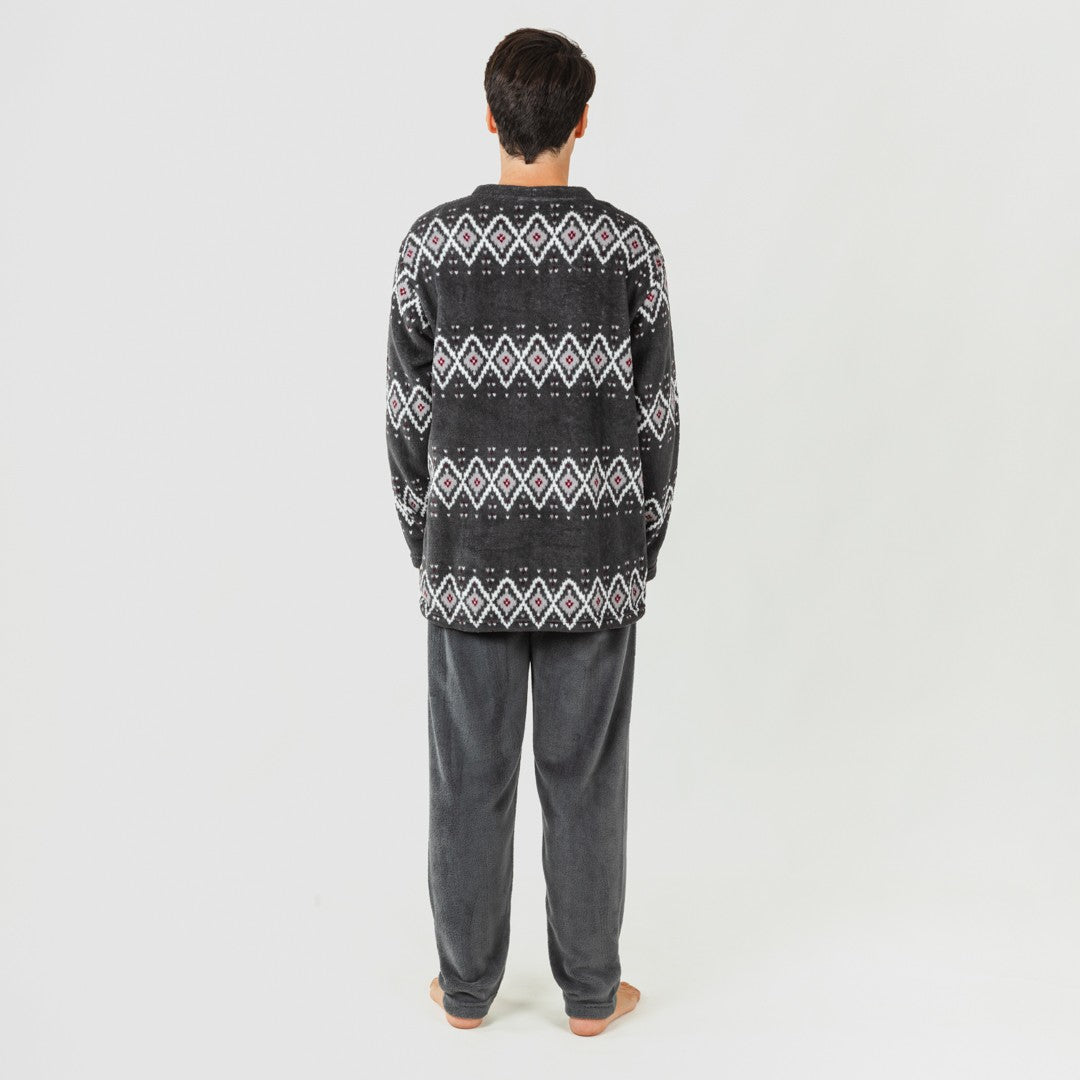 Pijama masculino Andros em fleece coral, cinza