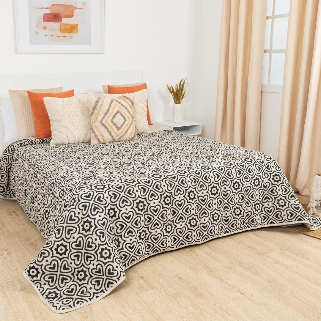 Colcha jacquard chenilla Capri bege negro - 120gr