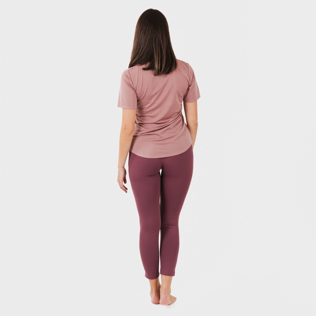 Conjunto esportivo feminino de leggings compridas na cor malva - berinjela