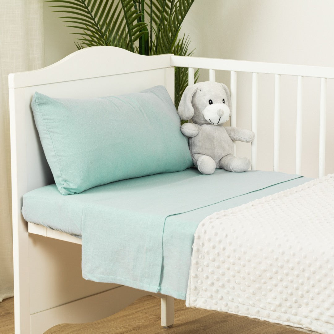 Jogo de lençol flanela verde tiffany cama bebê