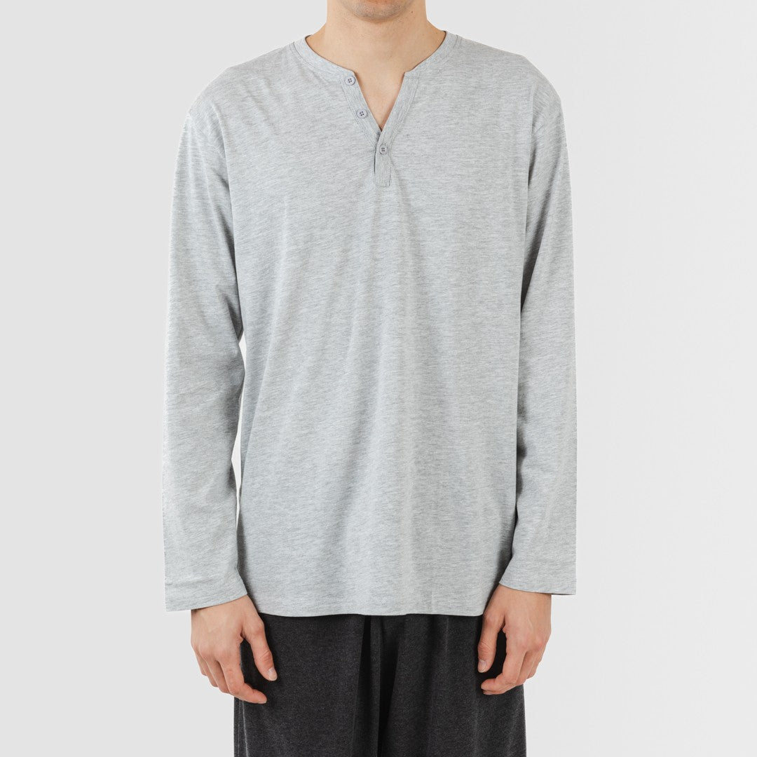 Pijama comprido masculino com botões de pérola - cor carvão