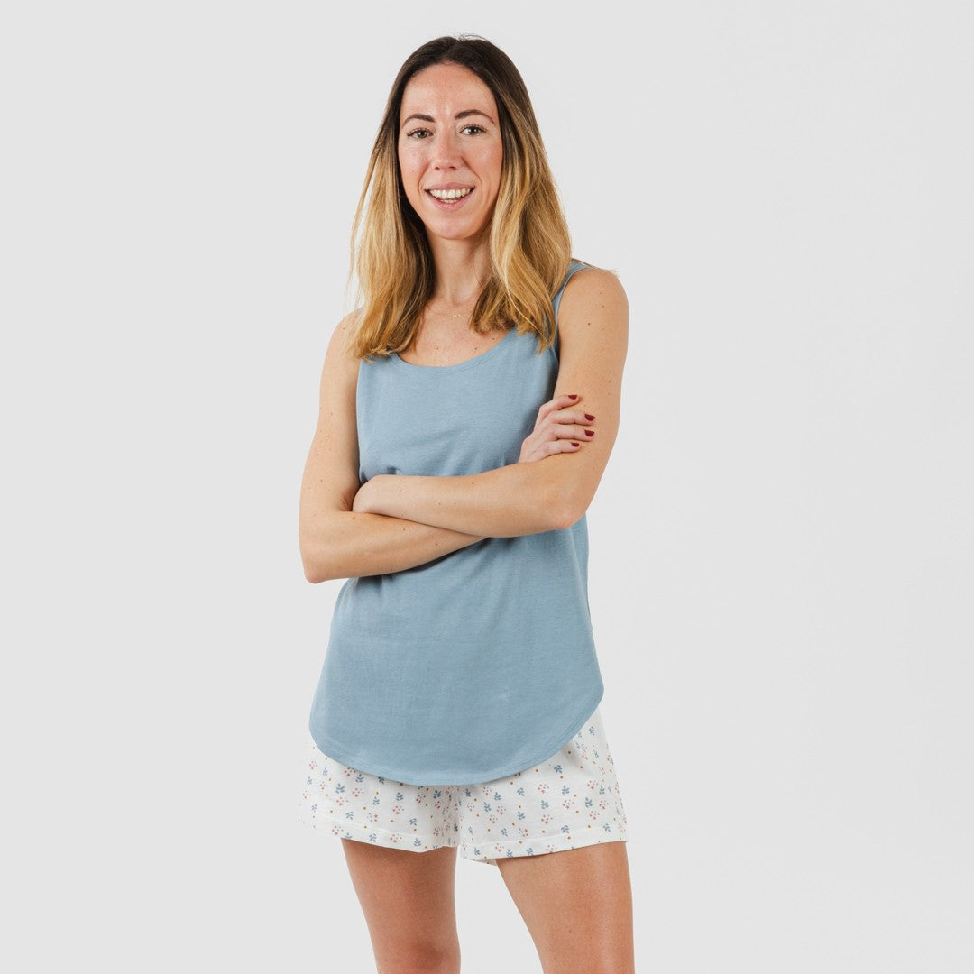 Pijama curto de algodão índigo Inés