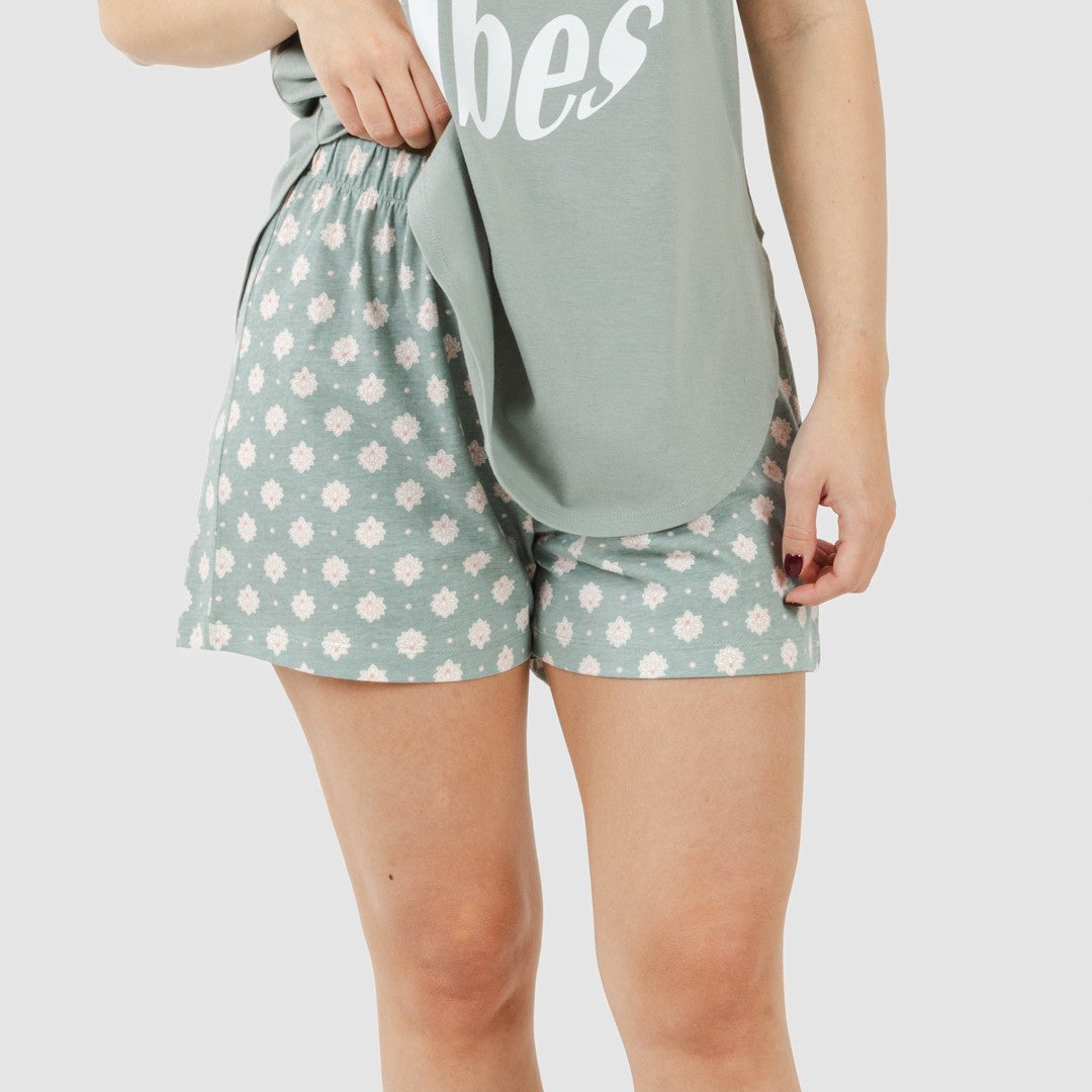 Pijama curto de algodão verde Irati para caça