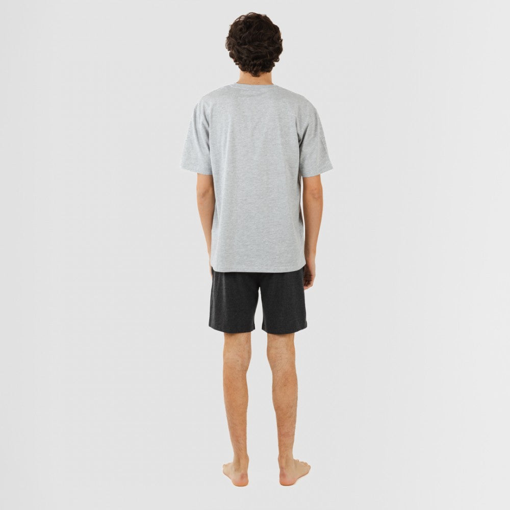 Pijama curto masculino com botões de pérola - carvão