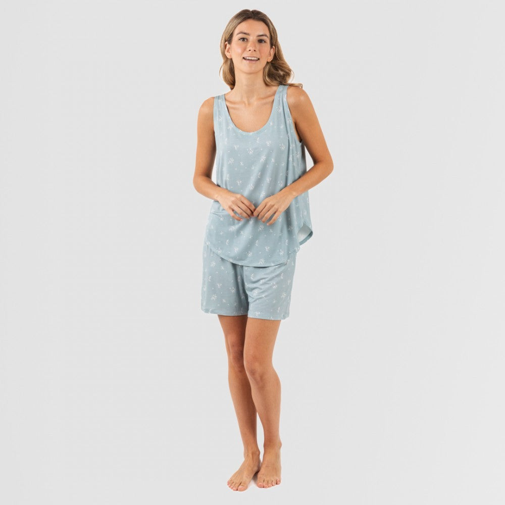Pijama feminino Adriane com suspensório de viscose em verde água