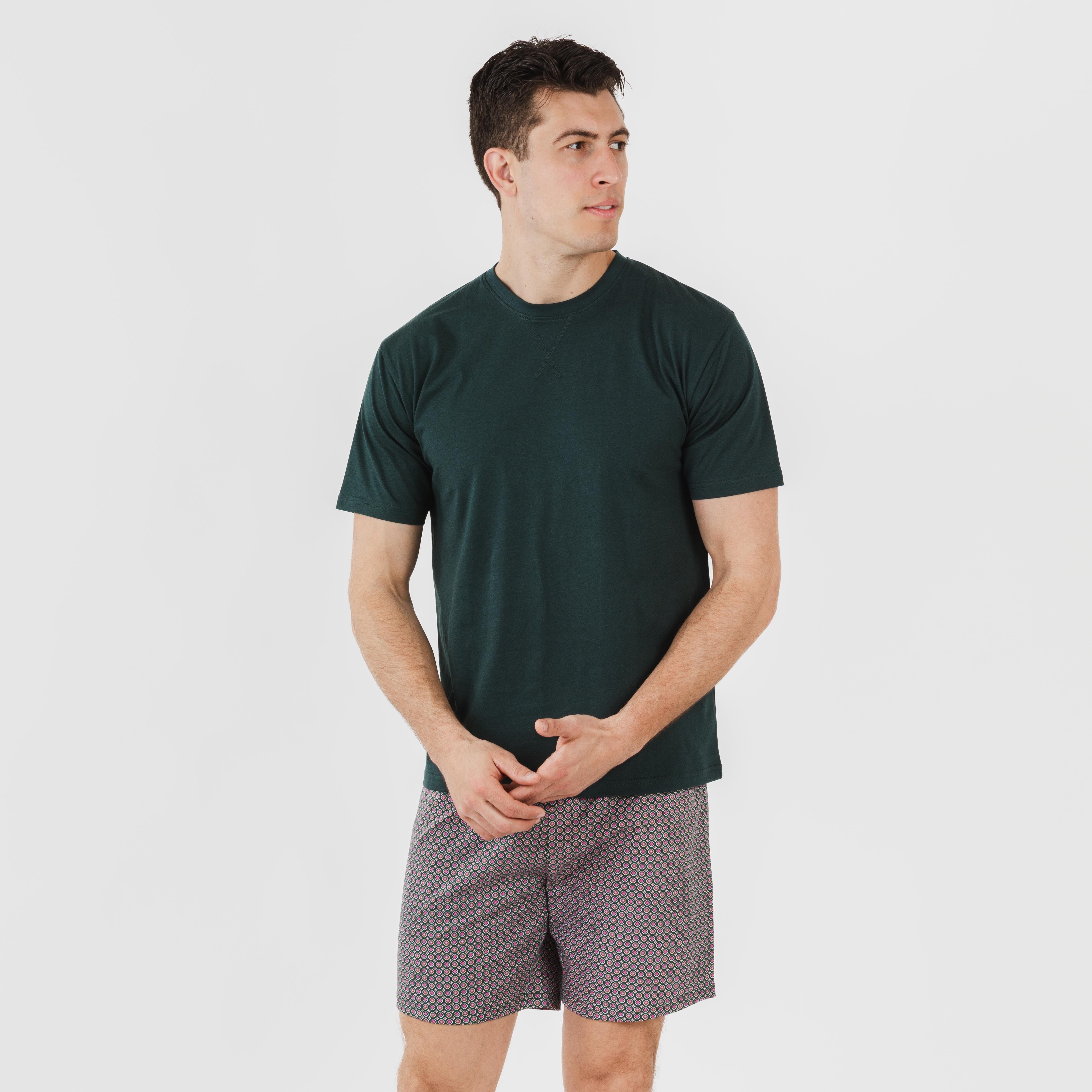 Pijama curto masculino de algodão, verde, Canes