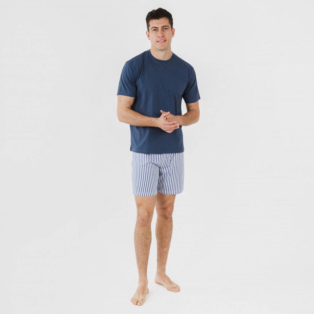 Pijama curto masculino Darryl em algodão azul marinho