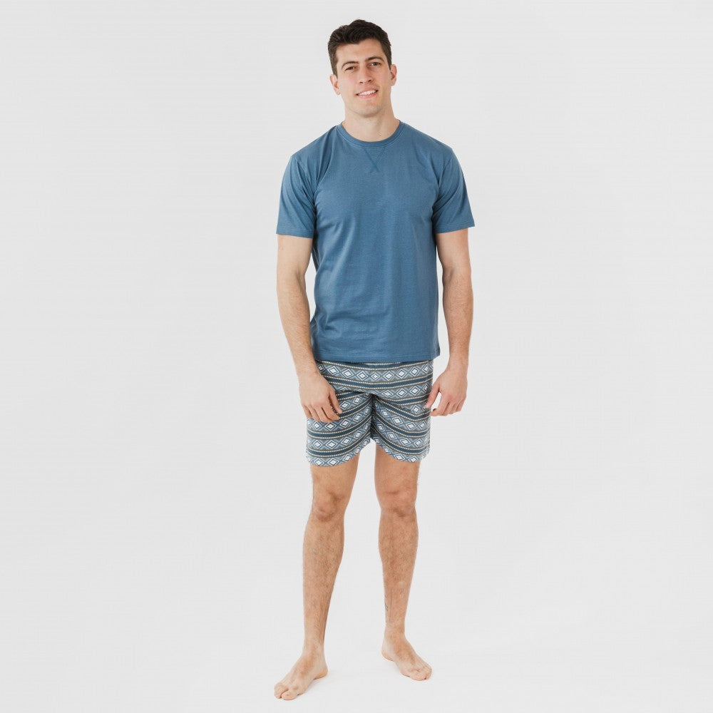 Pijama curto masculino Omega azul de algodão