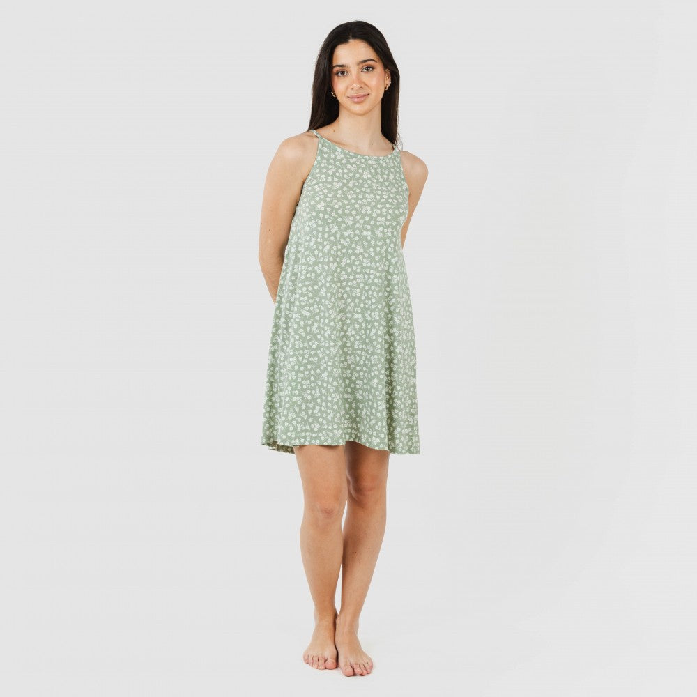 Vestido curto tomara que caia Oniris verde-caça em crepe para caça