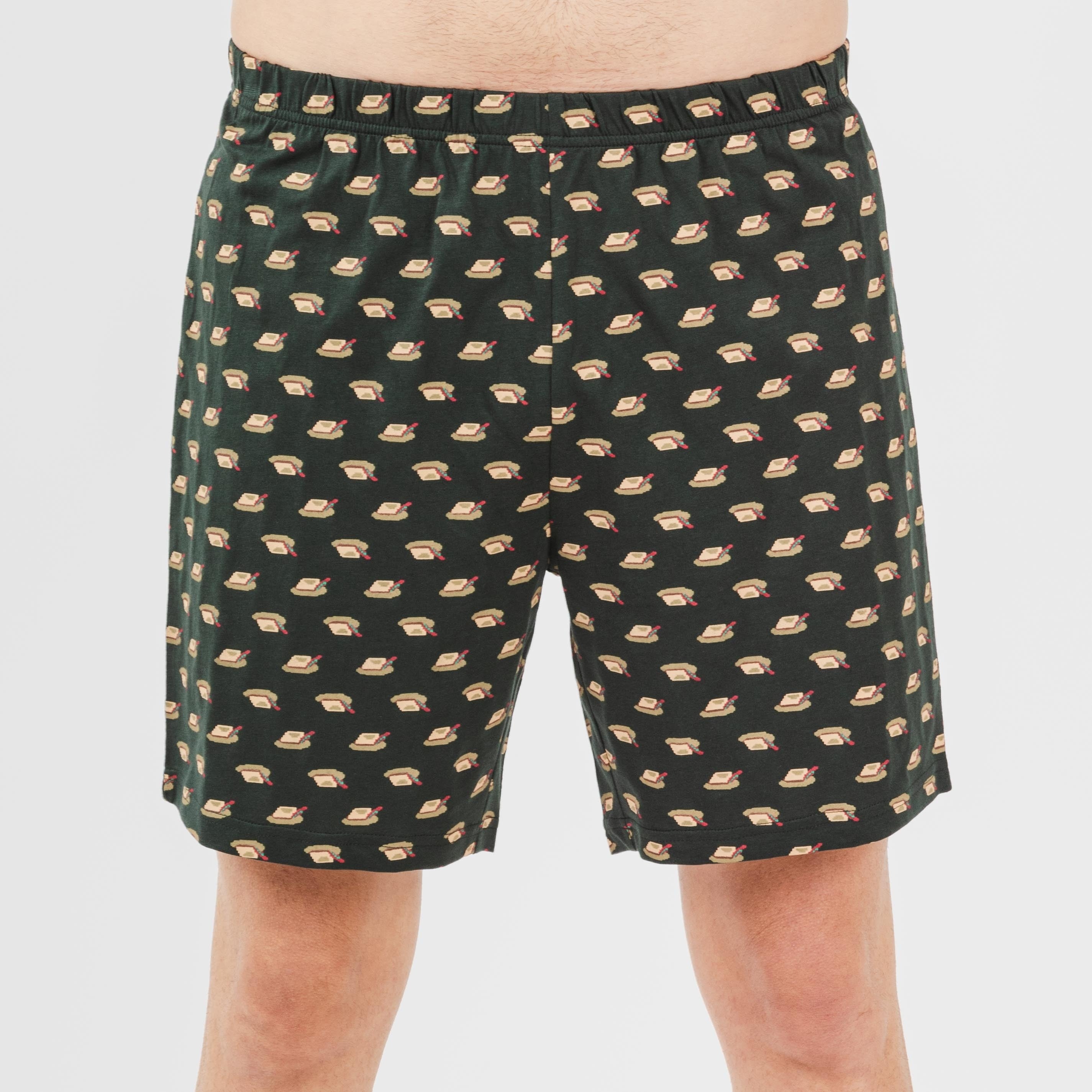 Pijama curto de algodão verde-garrafa para homens e meninos