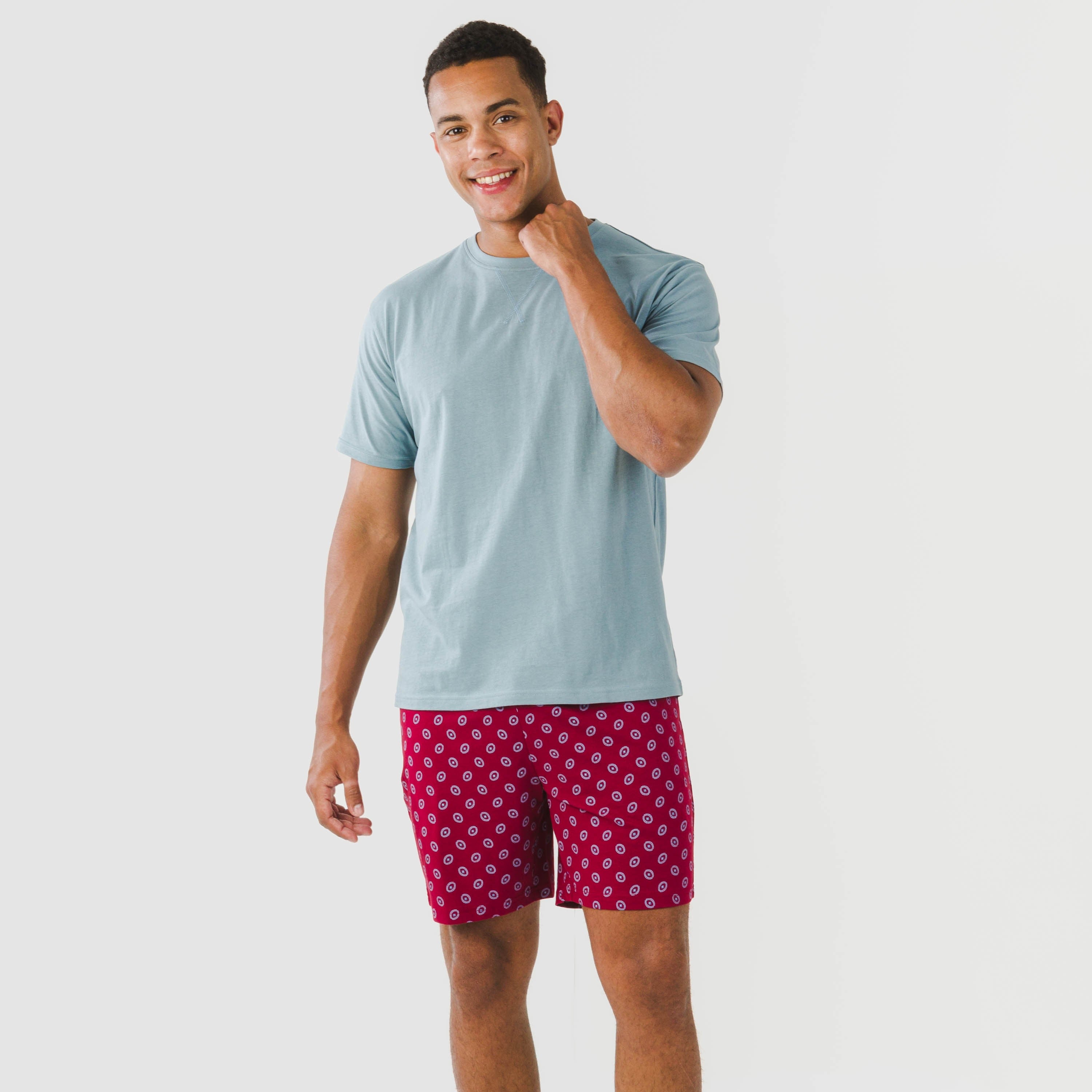 Pijama curto masculino Benetto em algodão, azul