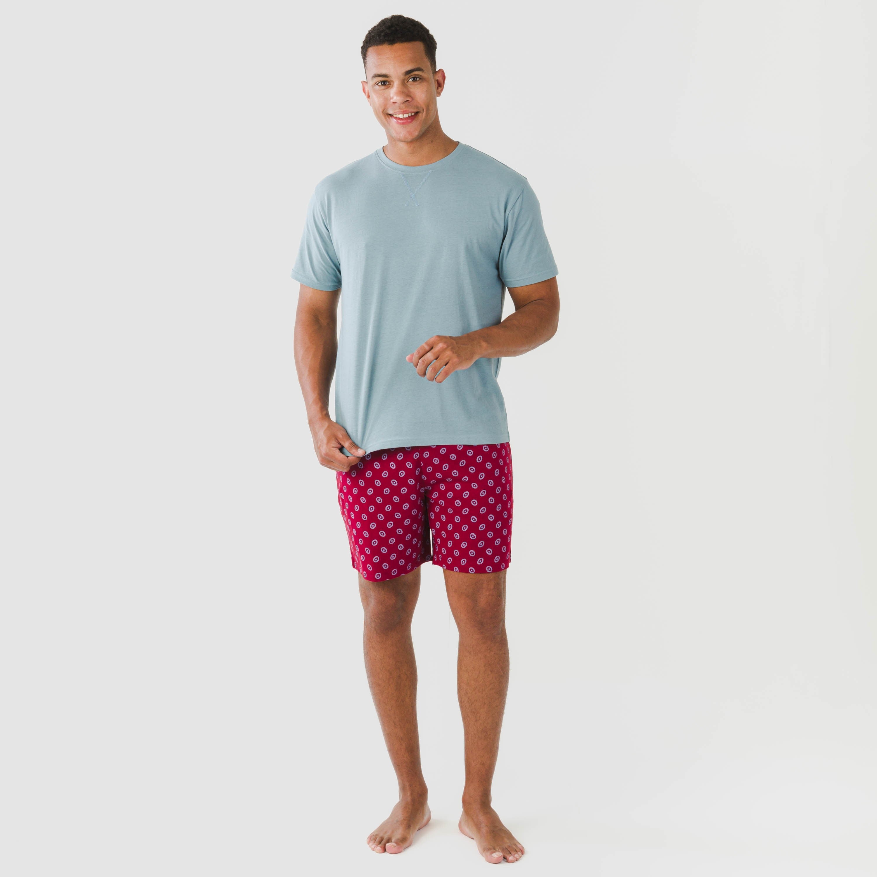 Pijama curto masculino Benetto em algodão, azul