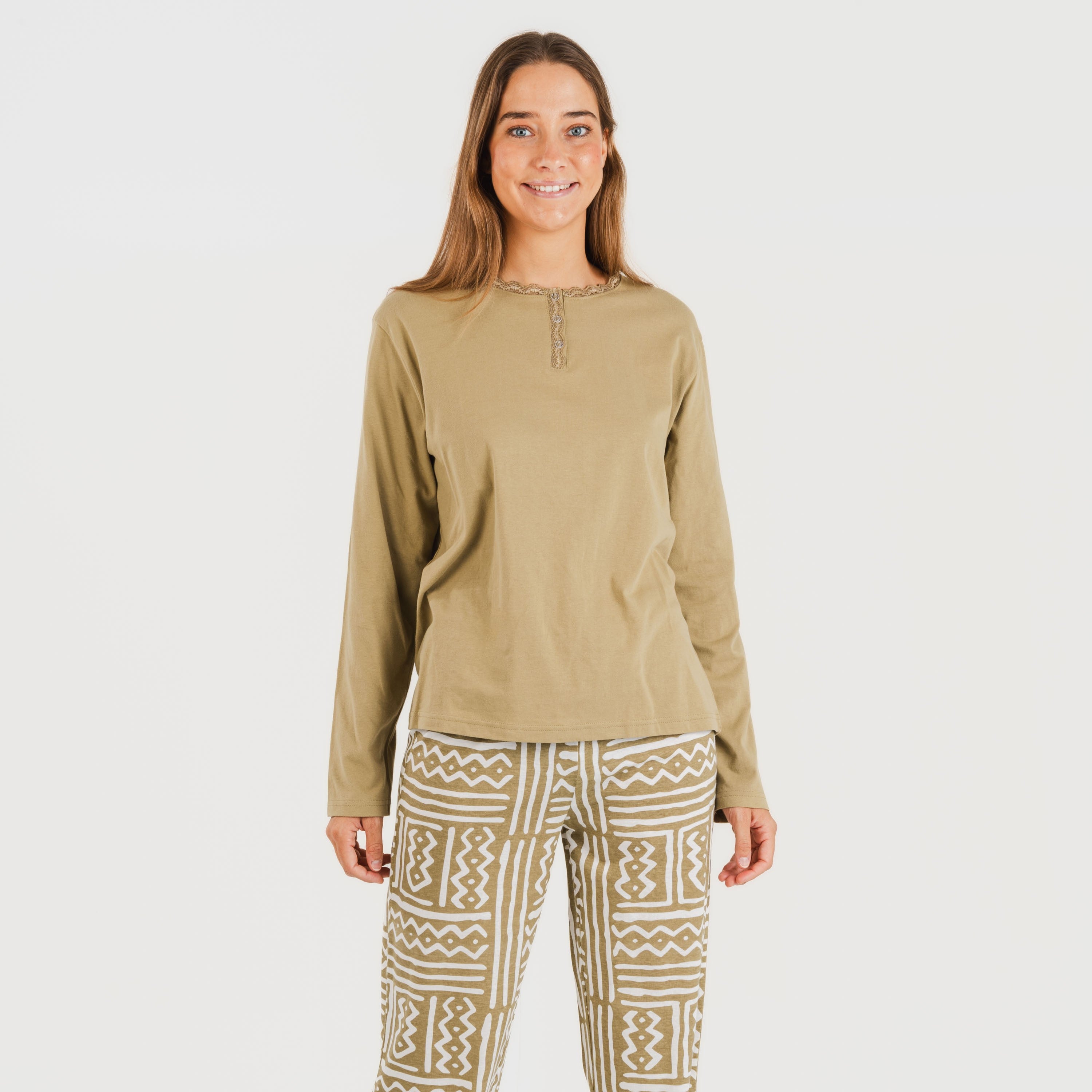 Pijama longo de algodão areia Vinuesa