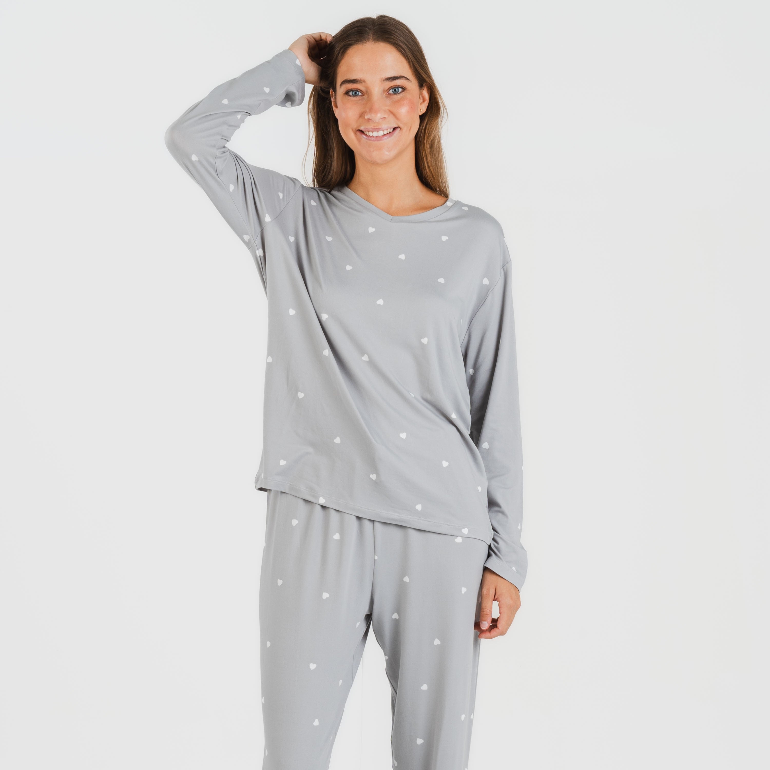 Pijama longo feminino macio Choer cinza