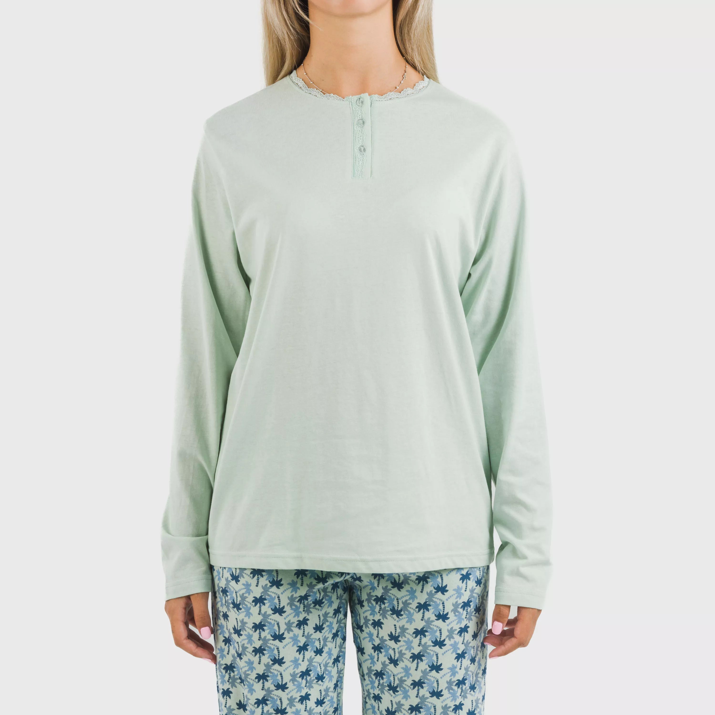 Pijama longo de algodão Gaia, verde Tiffany