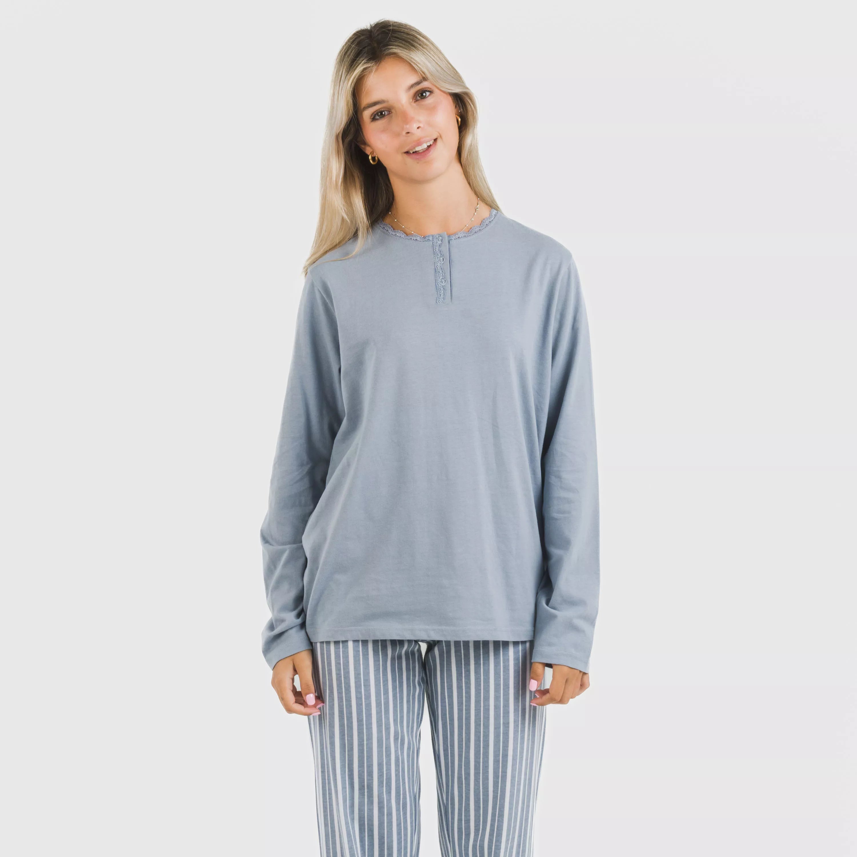 Pijama comprido de algodão, listrado Tomas índigo