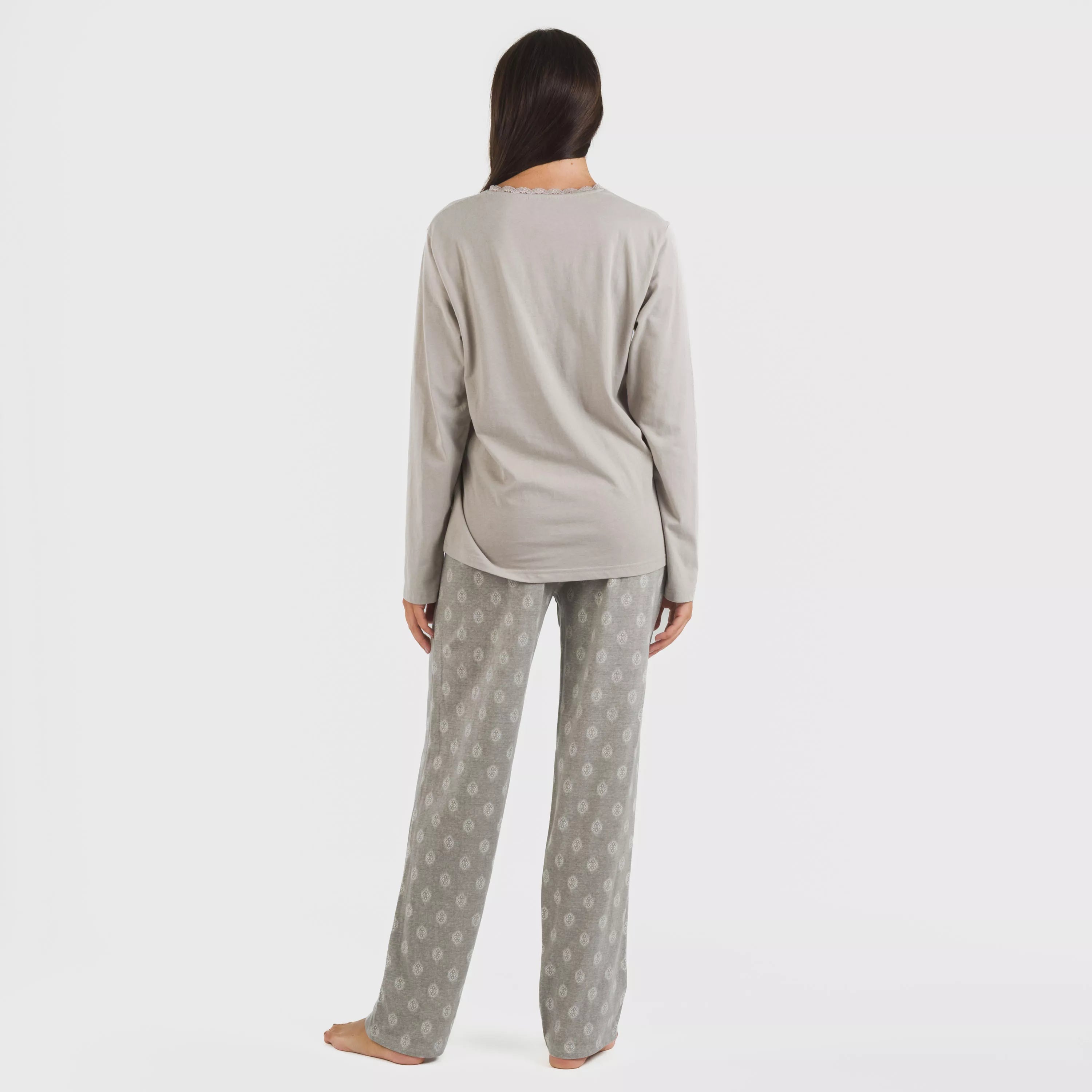 Pijama comprido de algodão Garbo, jeans cinza