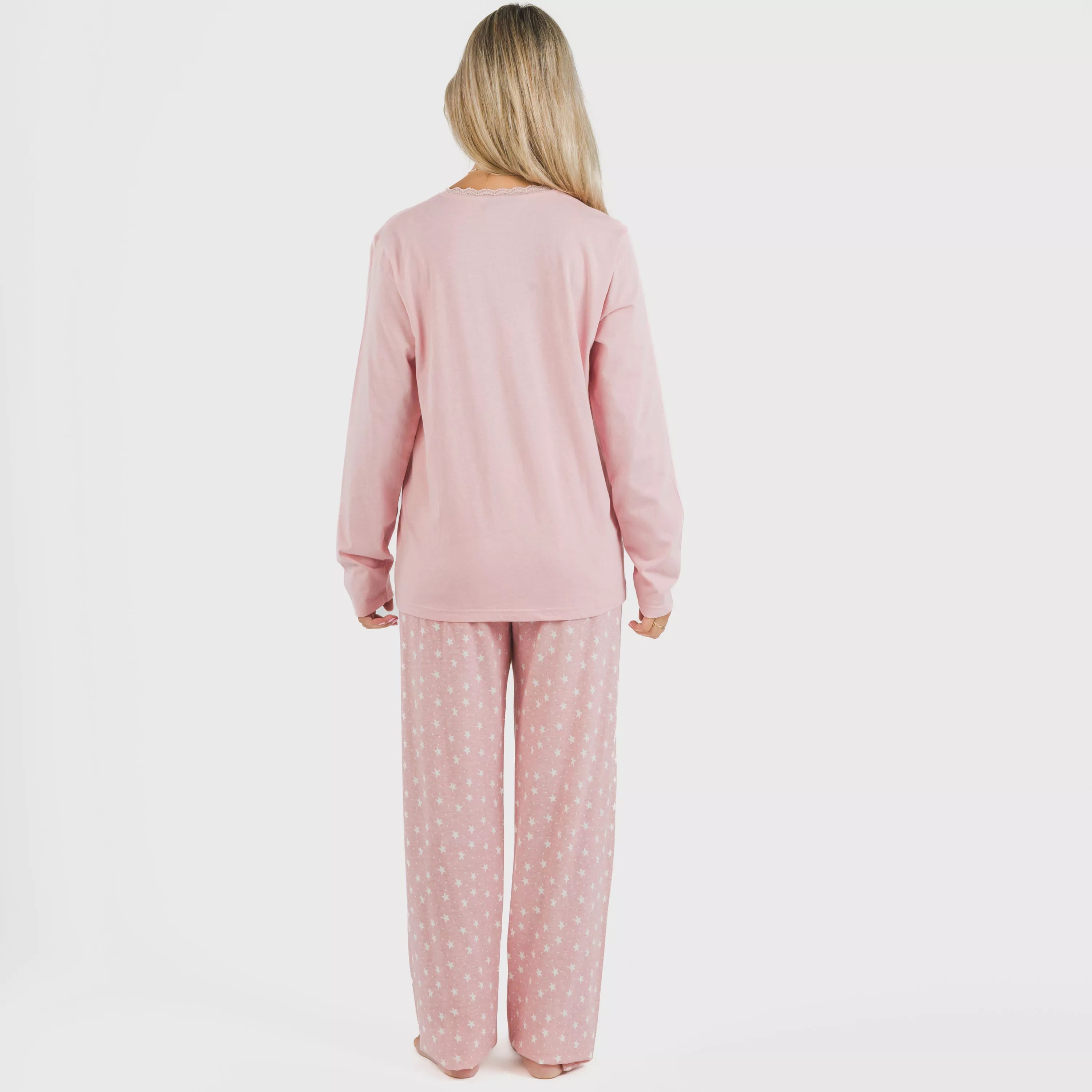 Kim pijama comprido de algodão rosa