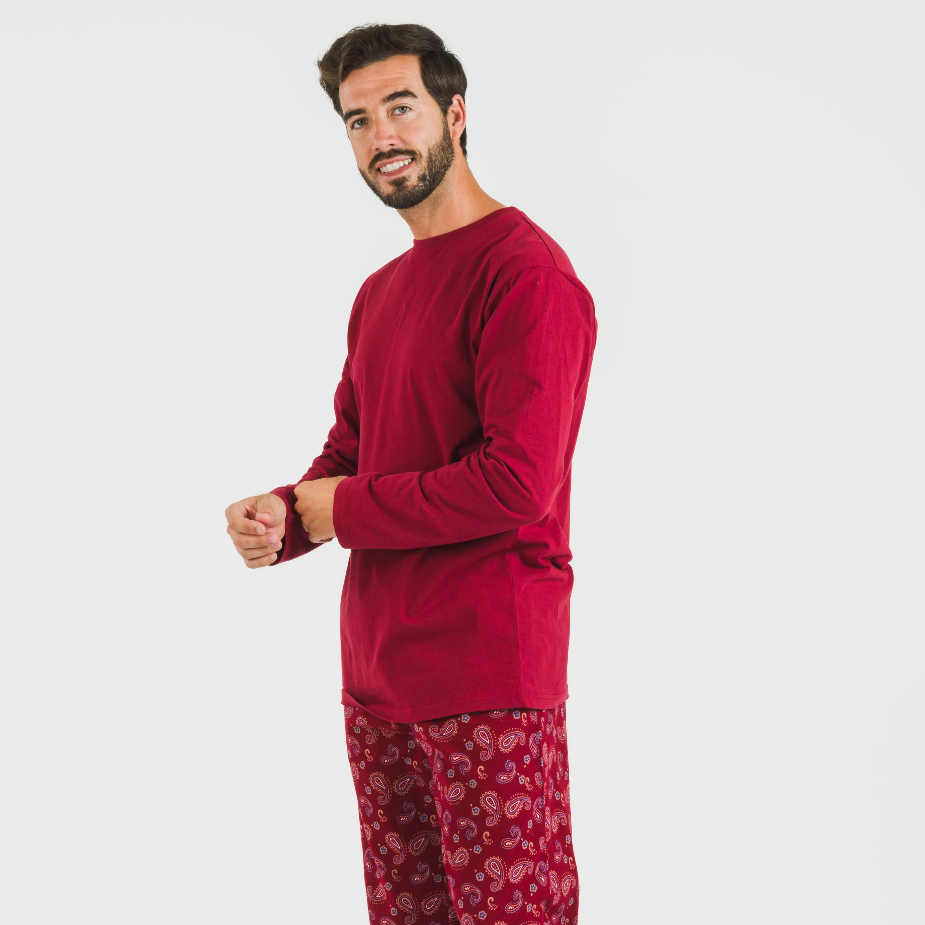 Pijama masculino de flanela Phylis bordeaux