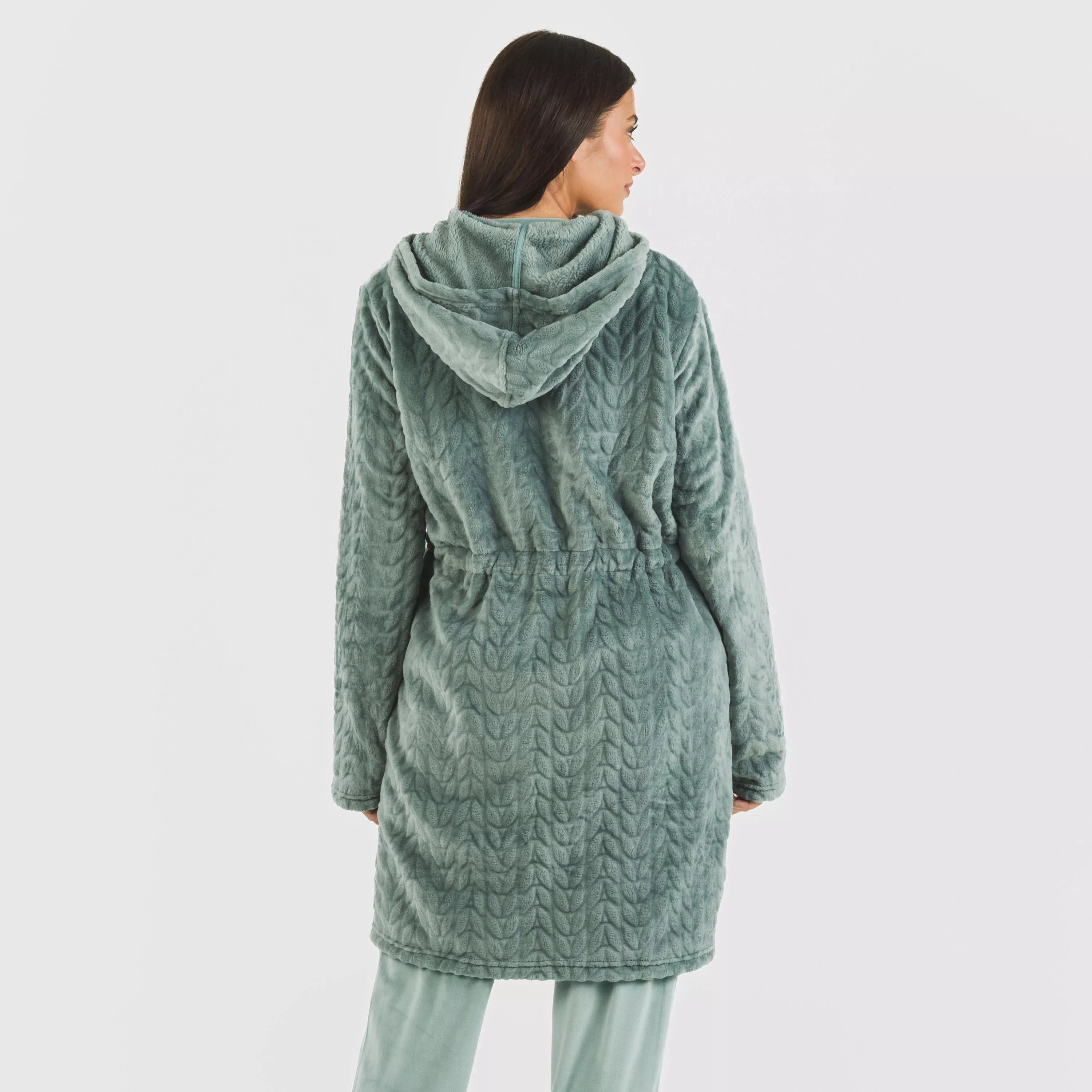 Robe de veludo Devoré liso com capuz.