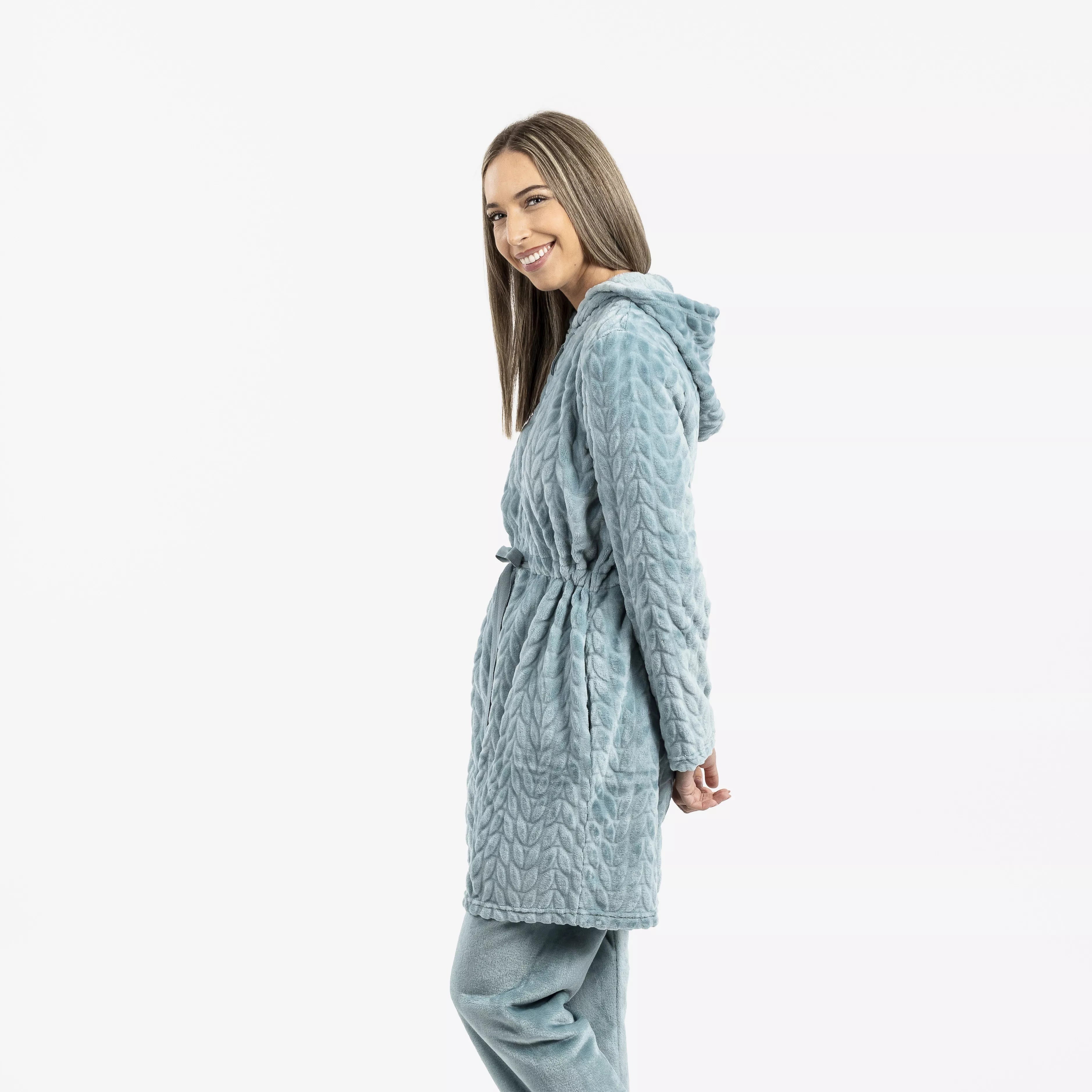 Robe de veludo Devoré liso com capuz.