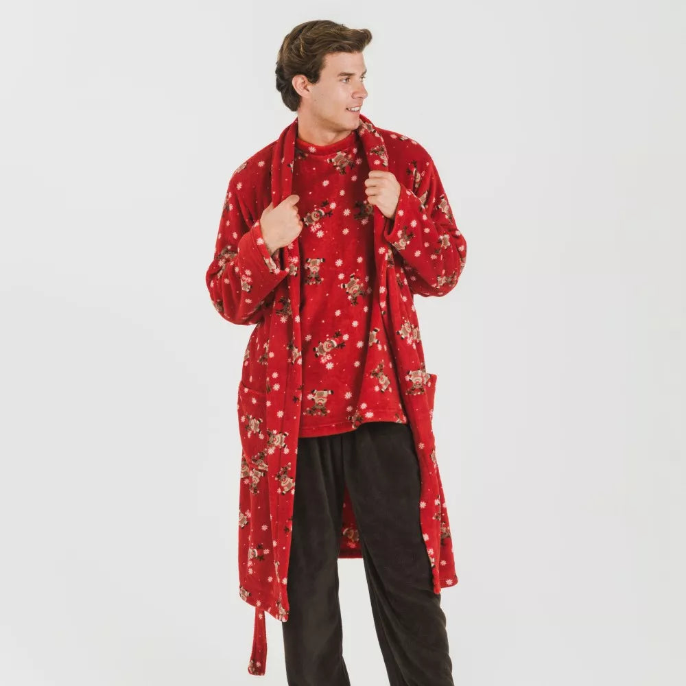 Roupão Rodolfo vermelho coral para homens