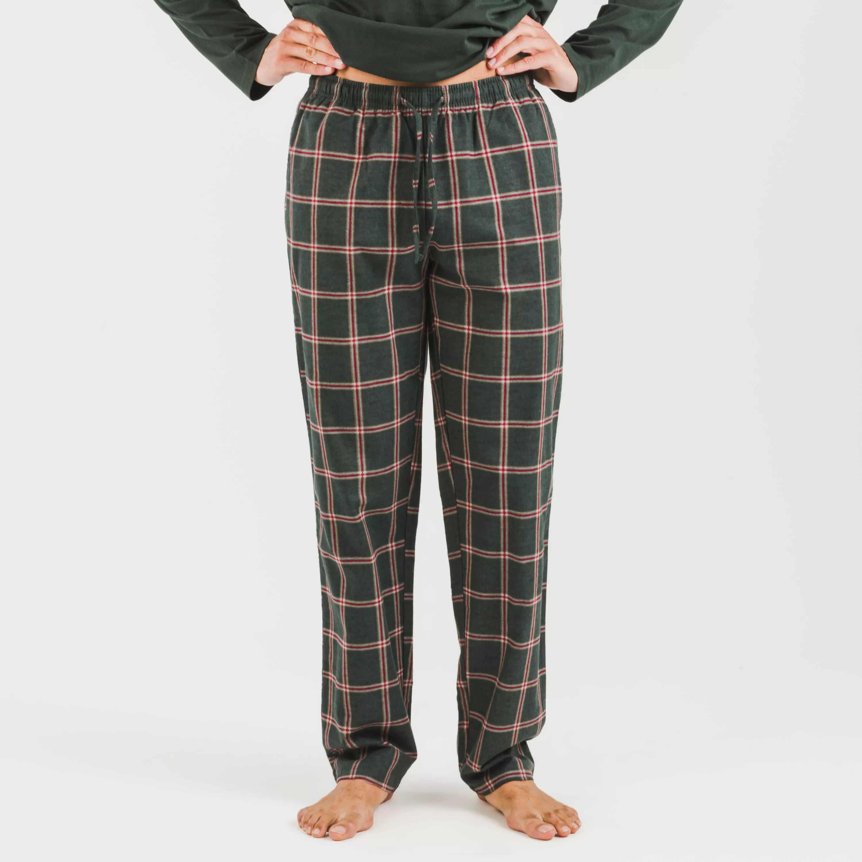 Pijama masculino de flanela, xadrez verde Nelby para caça.