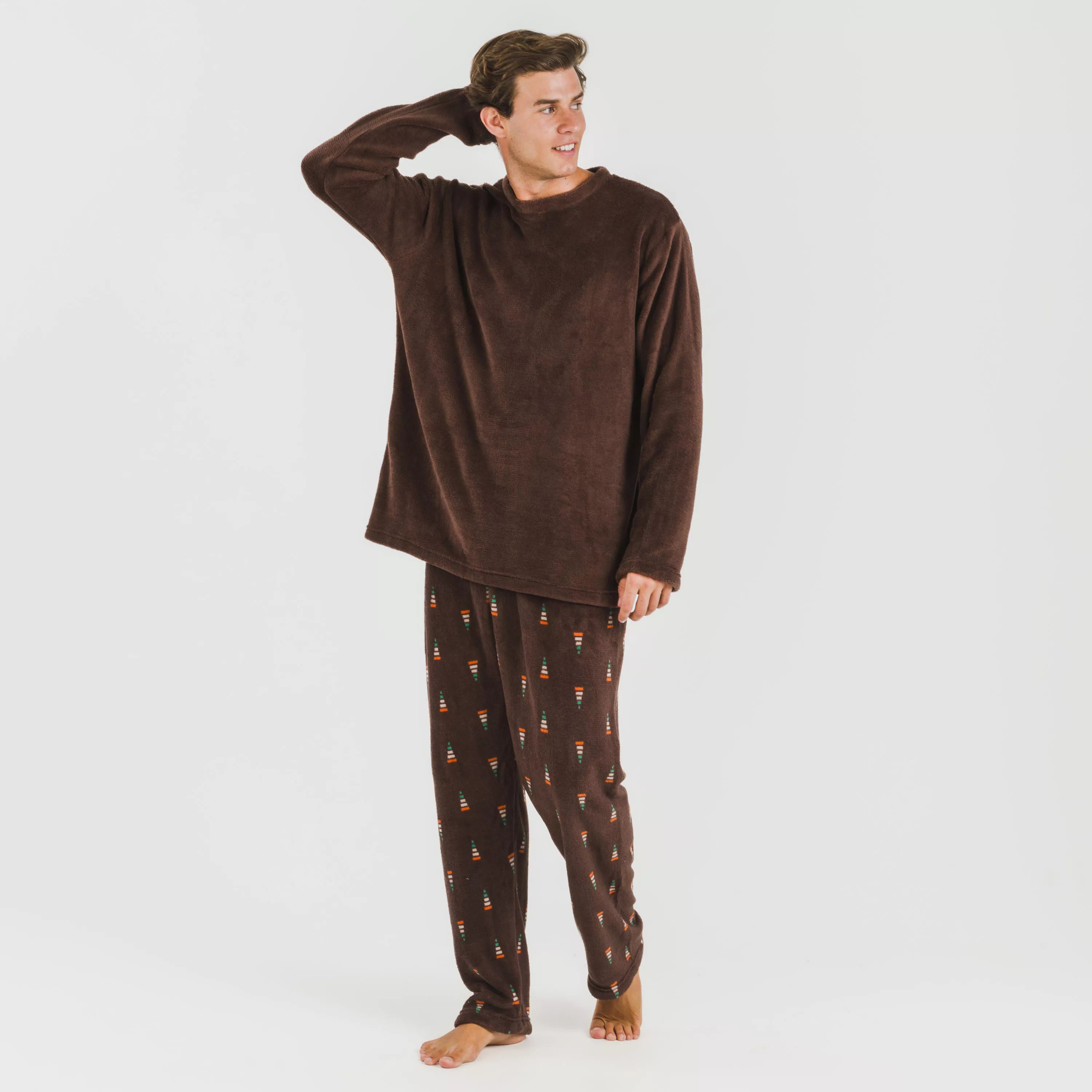 Pijama masculino Pelayo de lã coral marrom