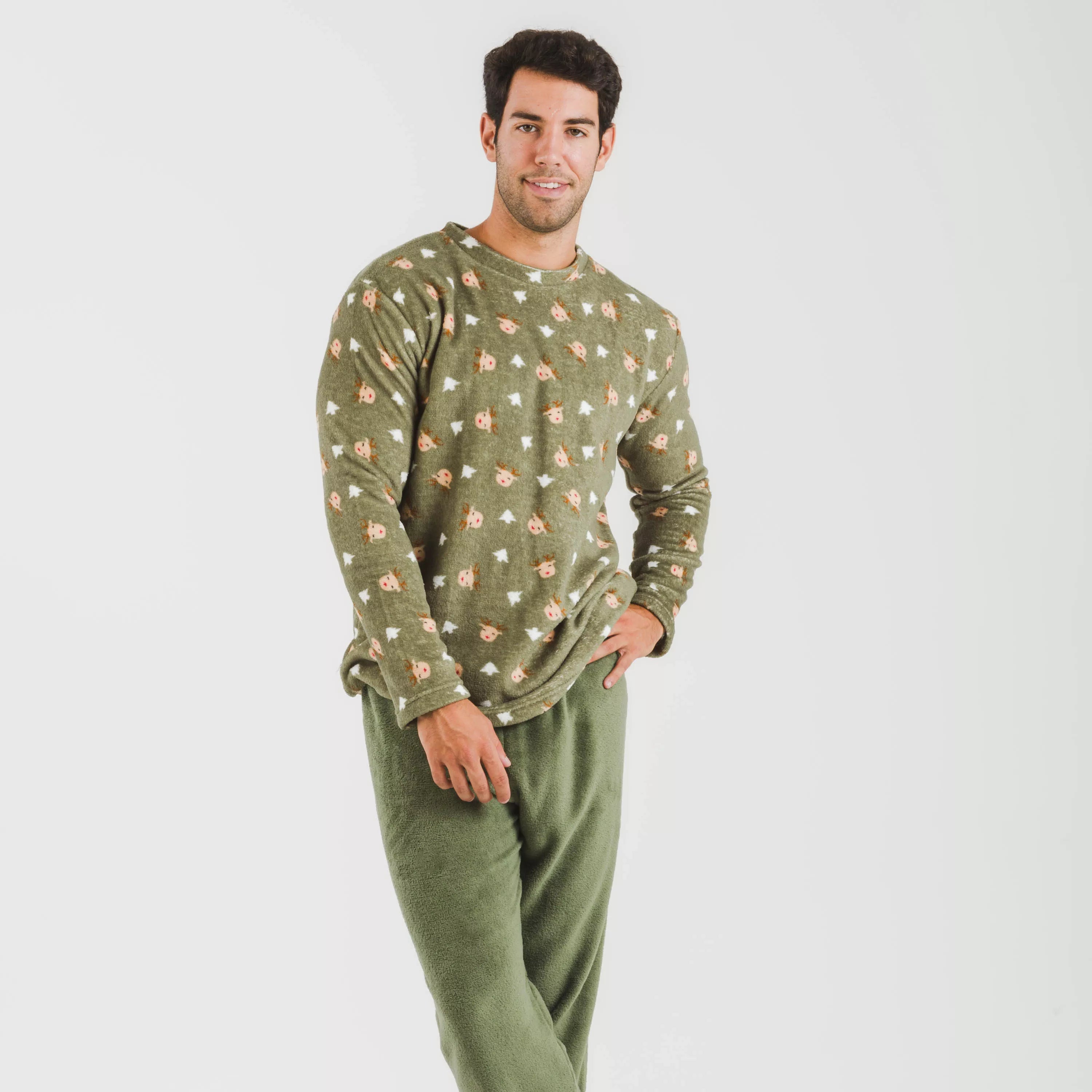 Pijama masculino Tatini em fleece coral, estilo caça verde