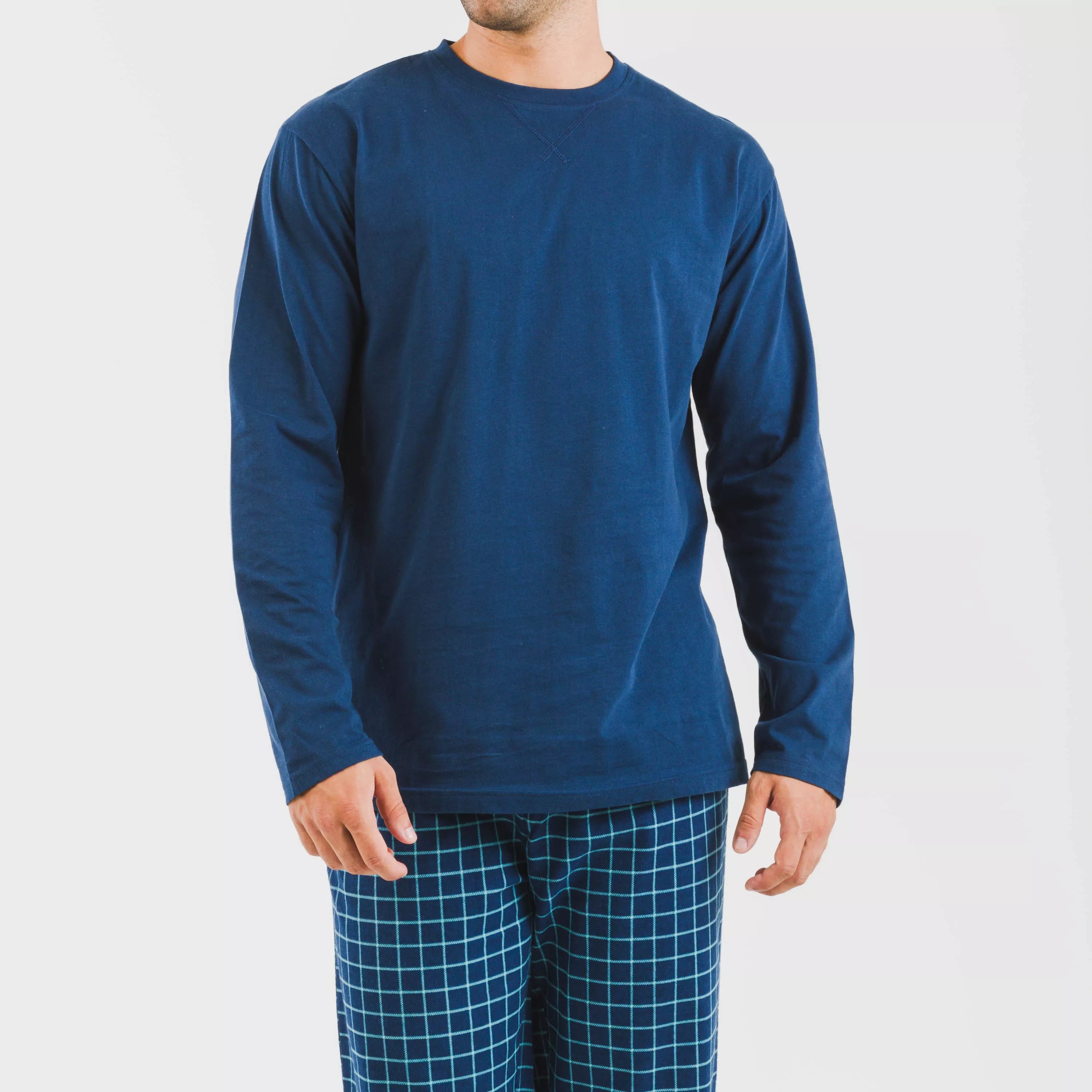 Pijama de flanela masculino, xadrez azul Edesia