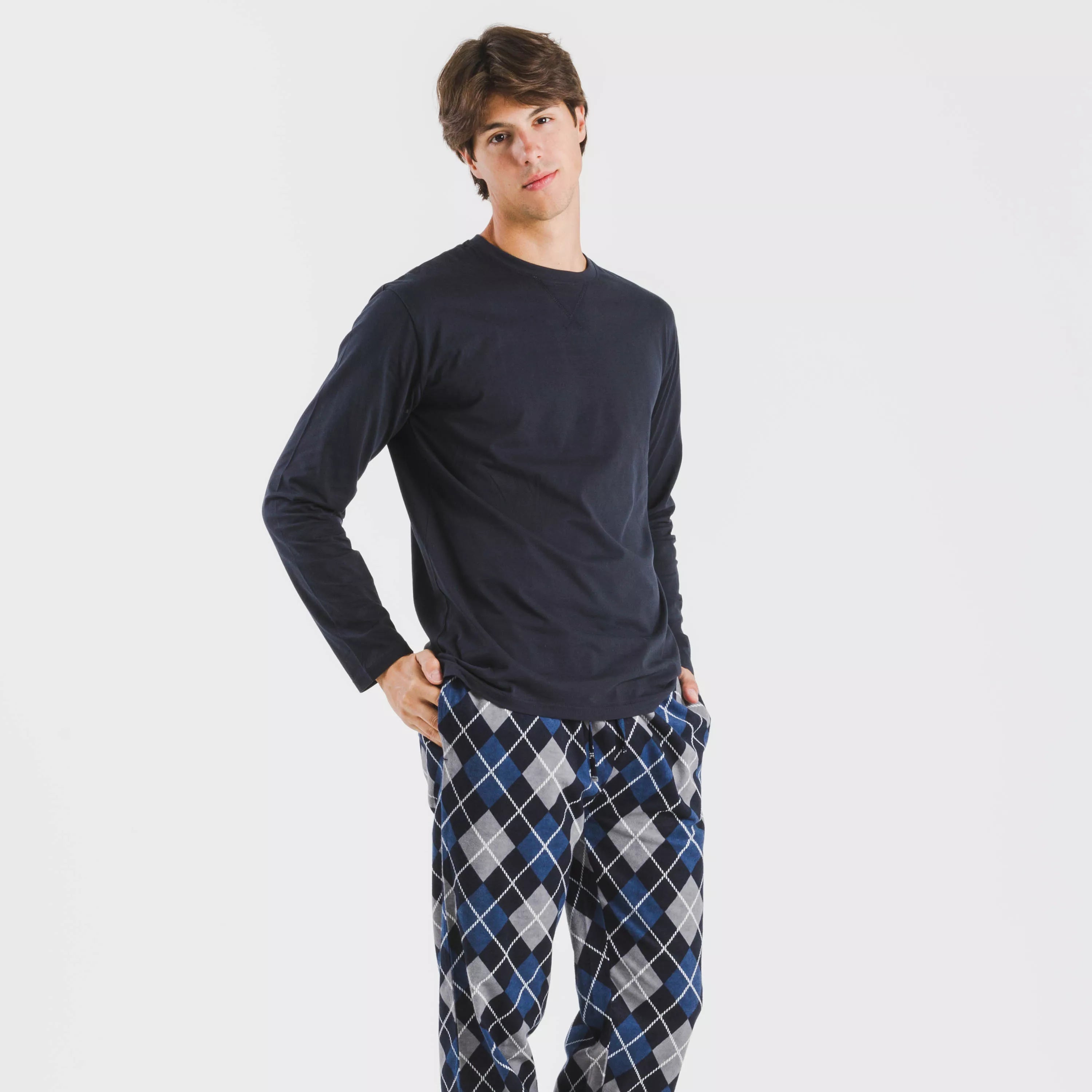 Pijama de flanela masculino Roldan, azul marinho