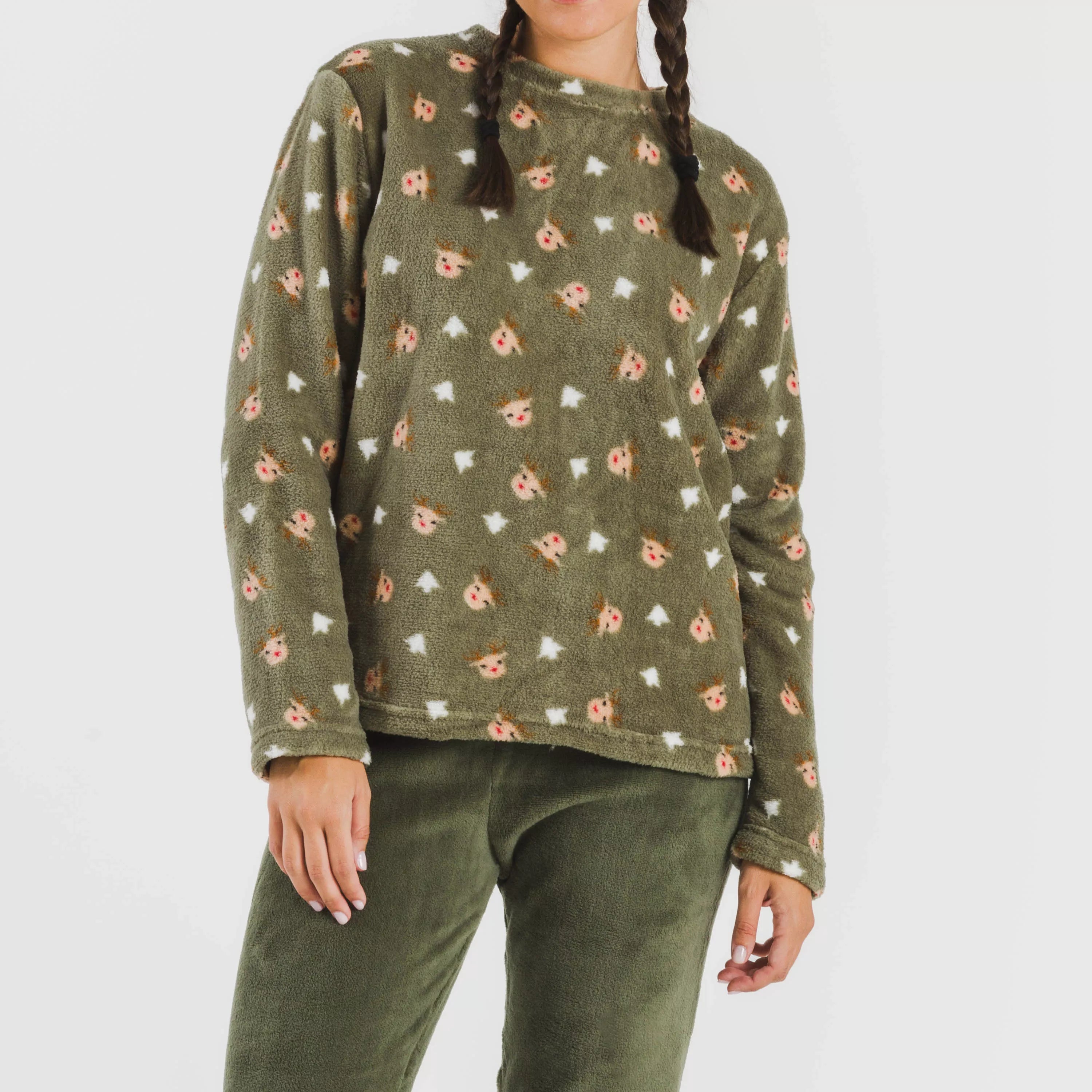 Pijama Tatini coral, verde caça