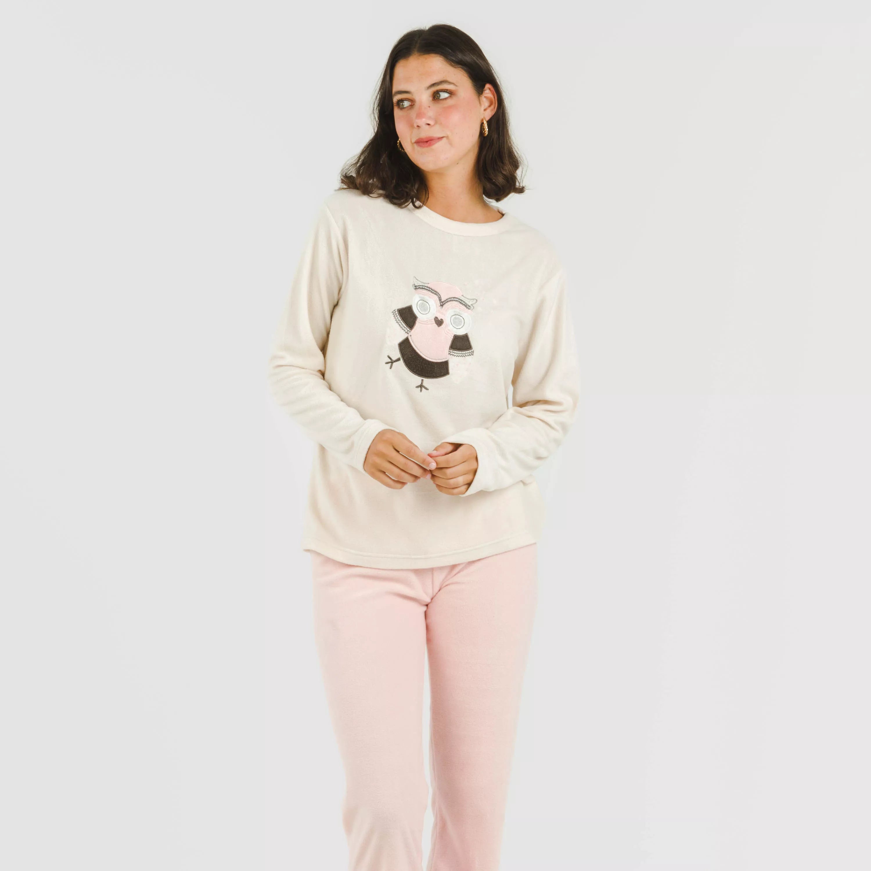 Pijama polar Buho cabeça rosa