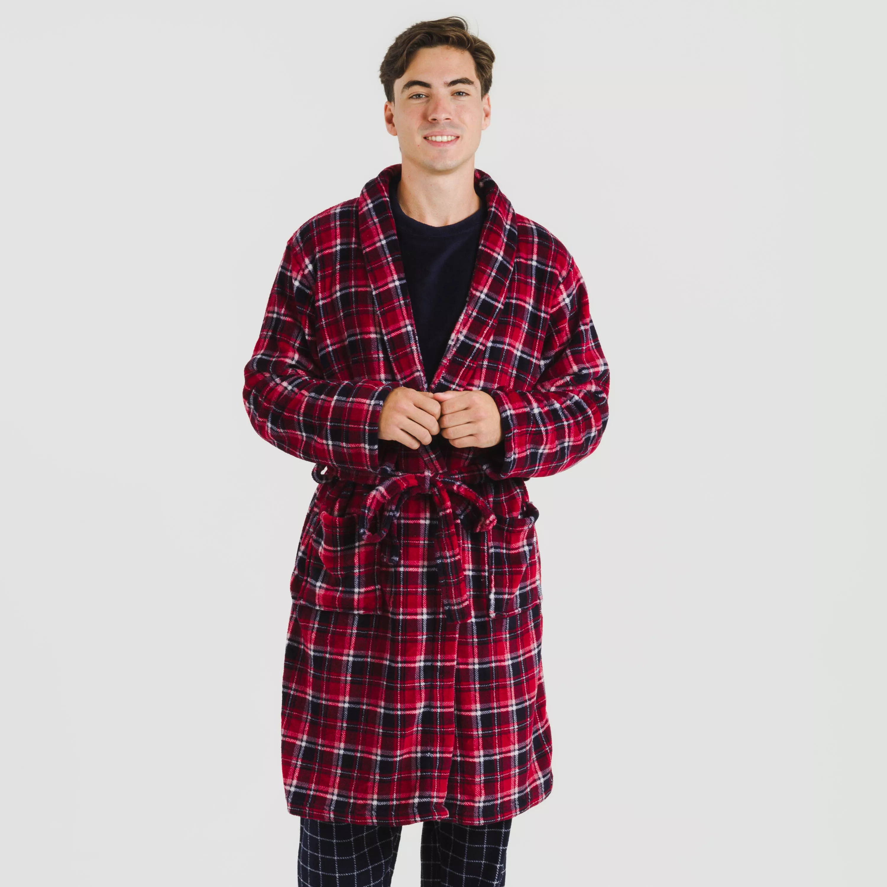 Roupão masculino coral Cocoro xadrez azul marinho