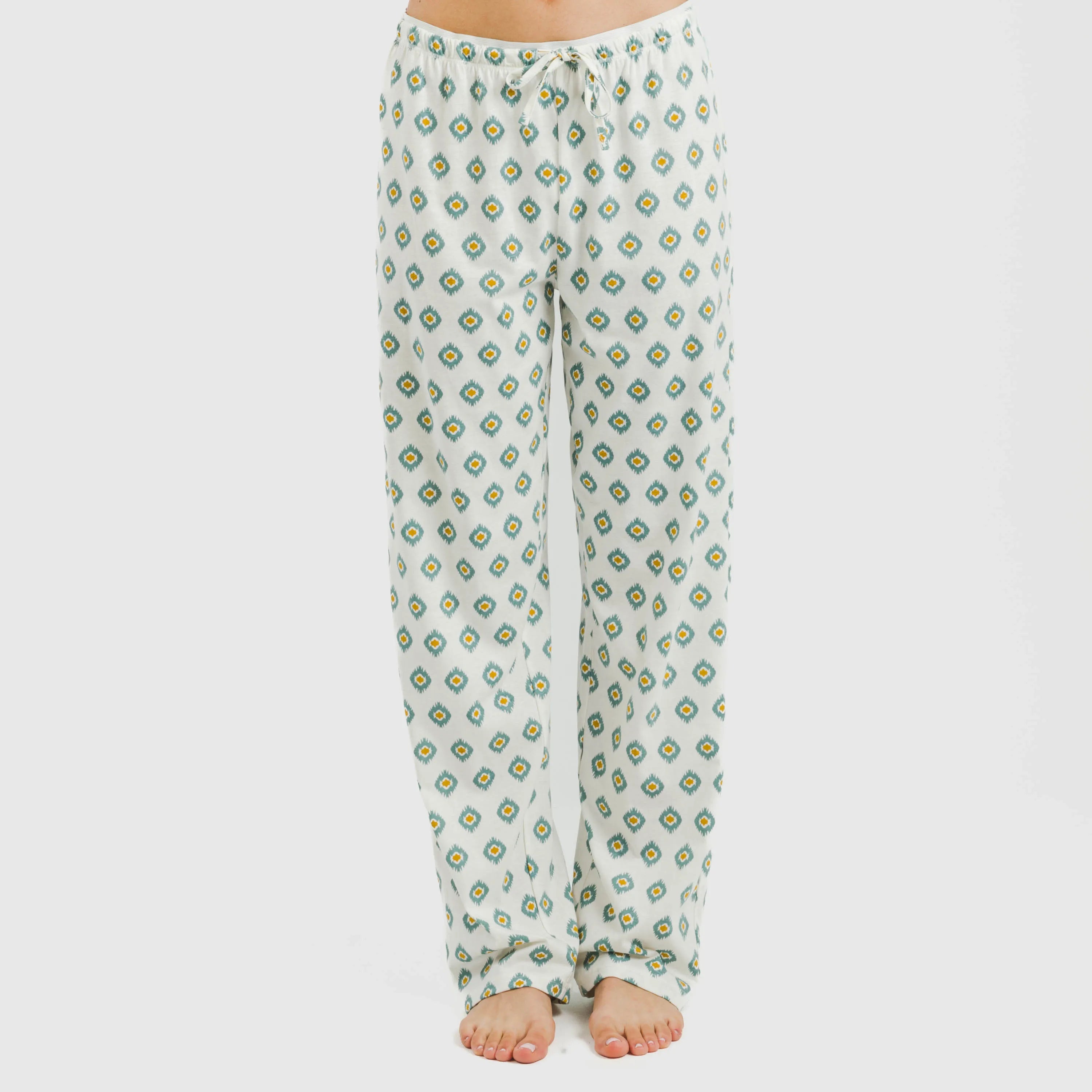 Pijama longo Joy de algodão na cor azul-turquesa.