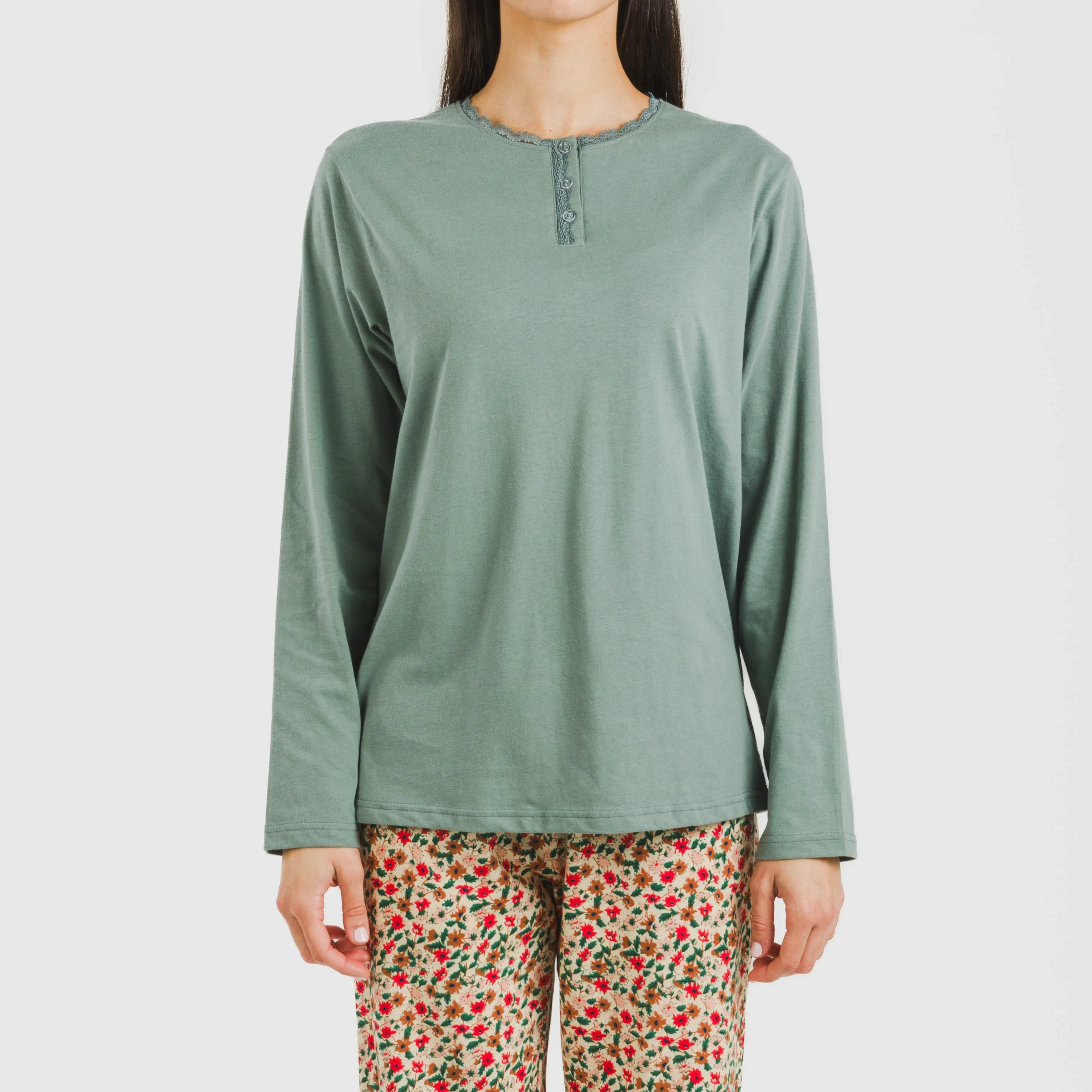 Pijama comprido de algodão verde Musa