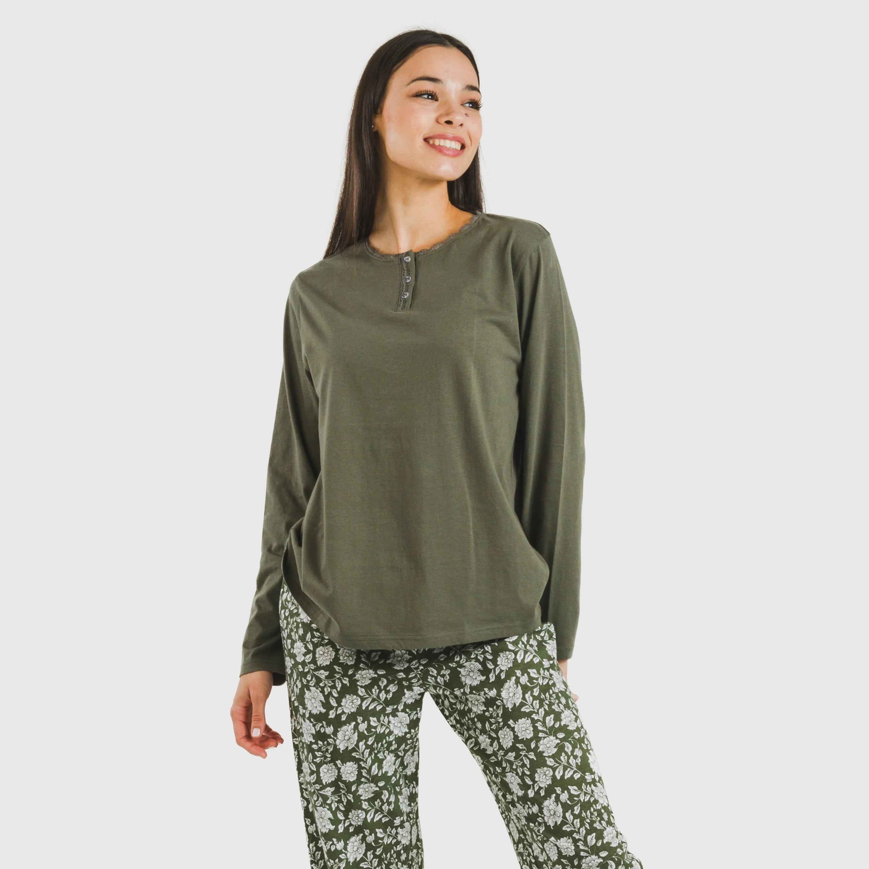 pijama comprido de algodão verde moçárabe