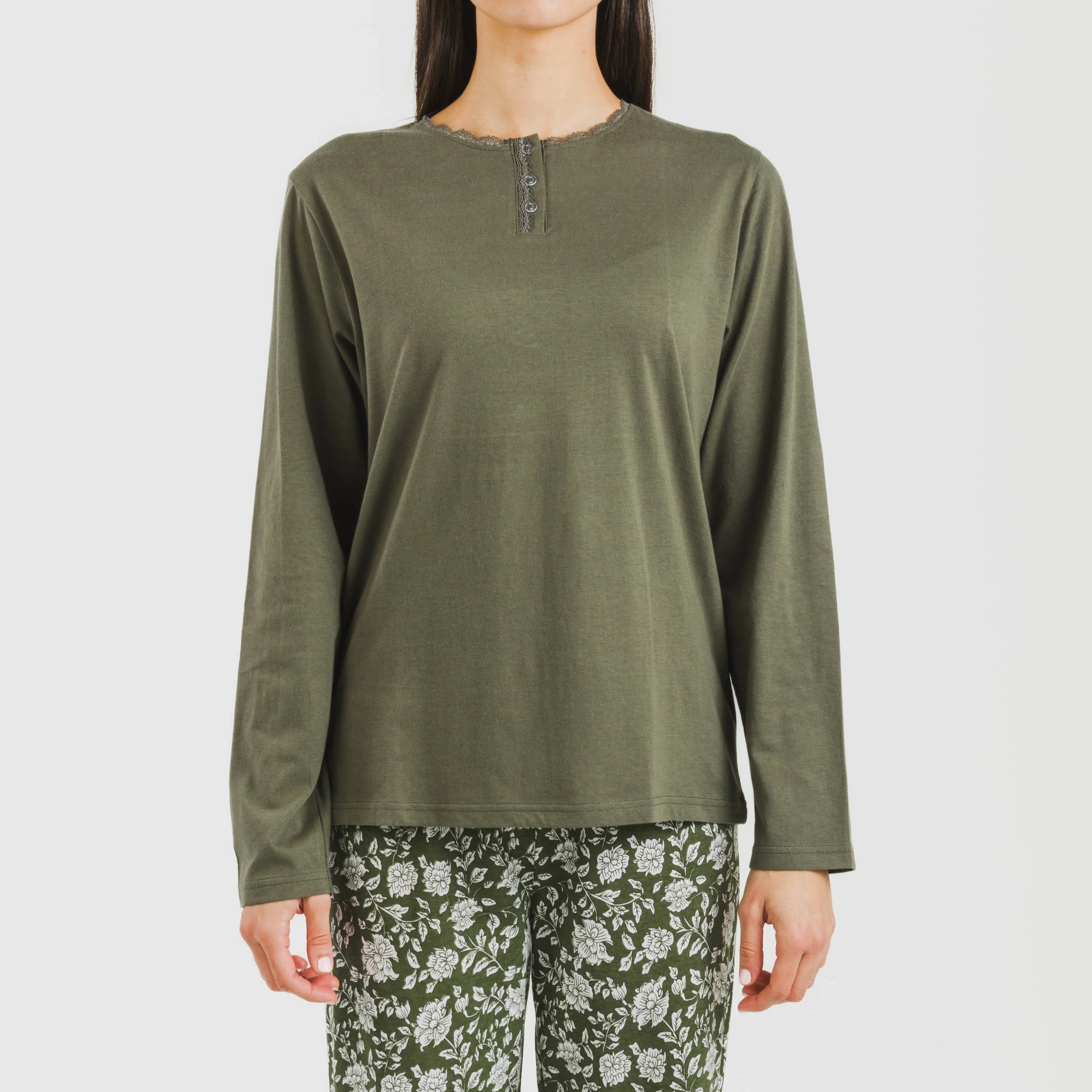 pijama comprido de algodão verde moçárabe