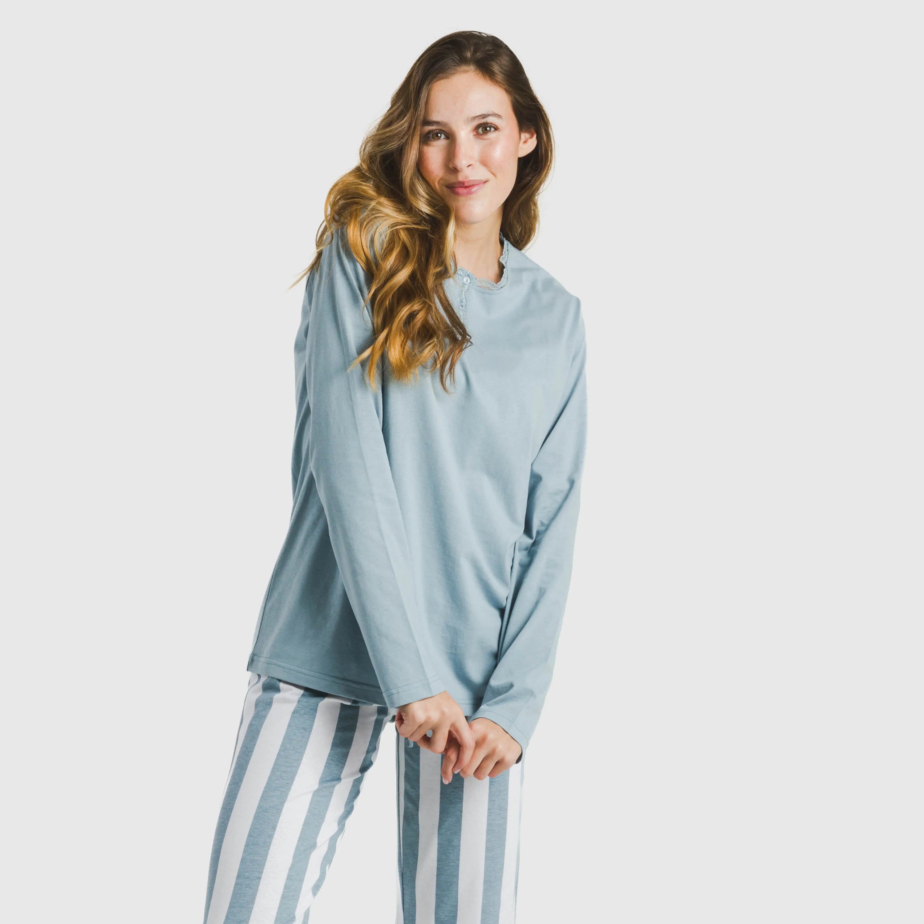 Pijama comprido de algodão, listrado estilo Elvis, índigo